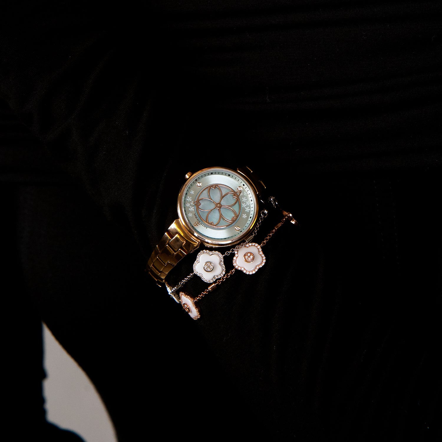 Women's Watches-Blue Cherry Blossom Watch-Leather Strap Watch
