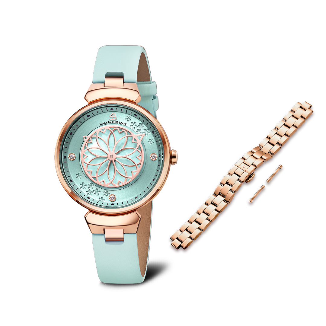 Women's Watches-Blue Cherry Blossom Watch-Leather Strap Watch