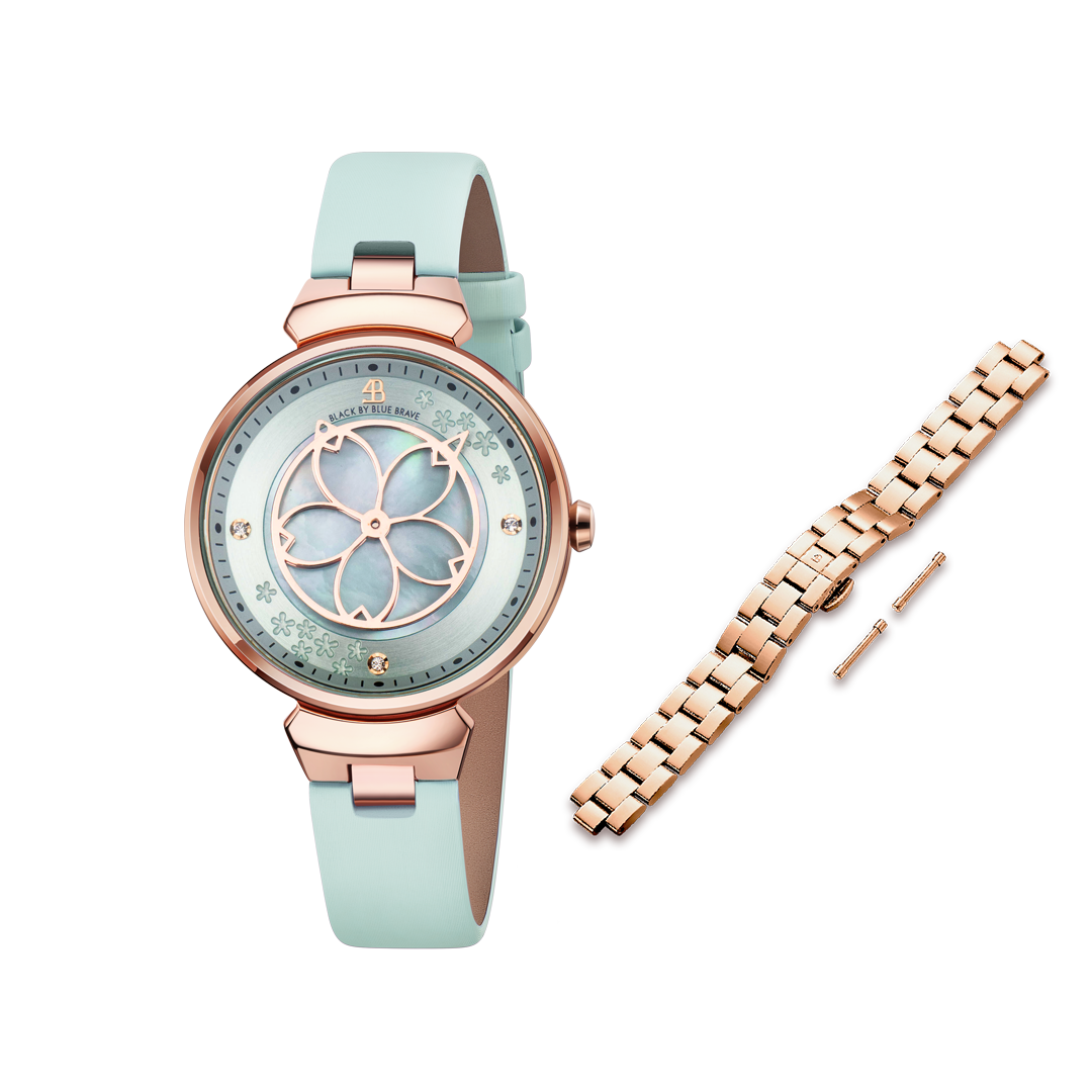 Women's Watches-Blue Cherry Blossom Watch-Leather Strap Watch