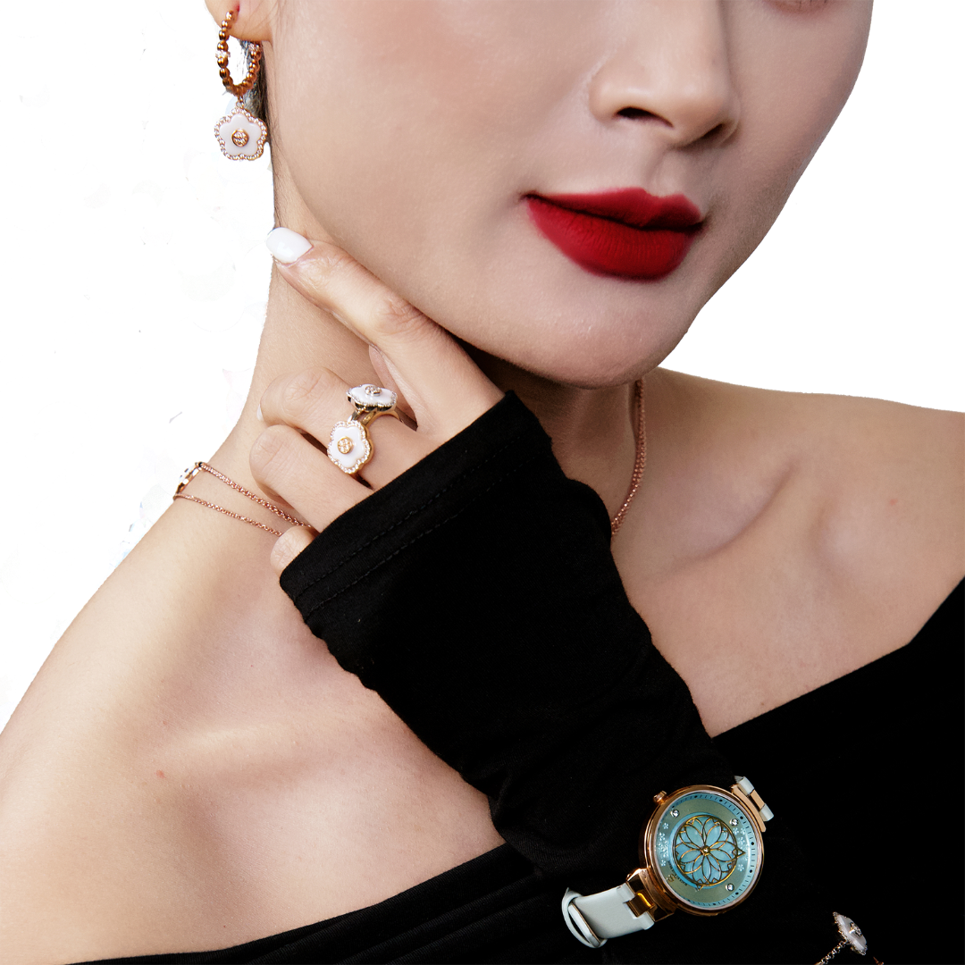 Women's Watches-Blue Cherry Blossom Watch-Leather Strap Watch