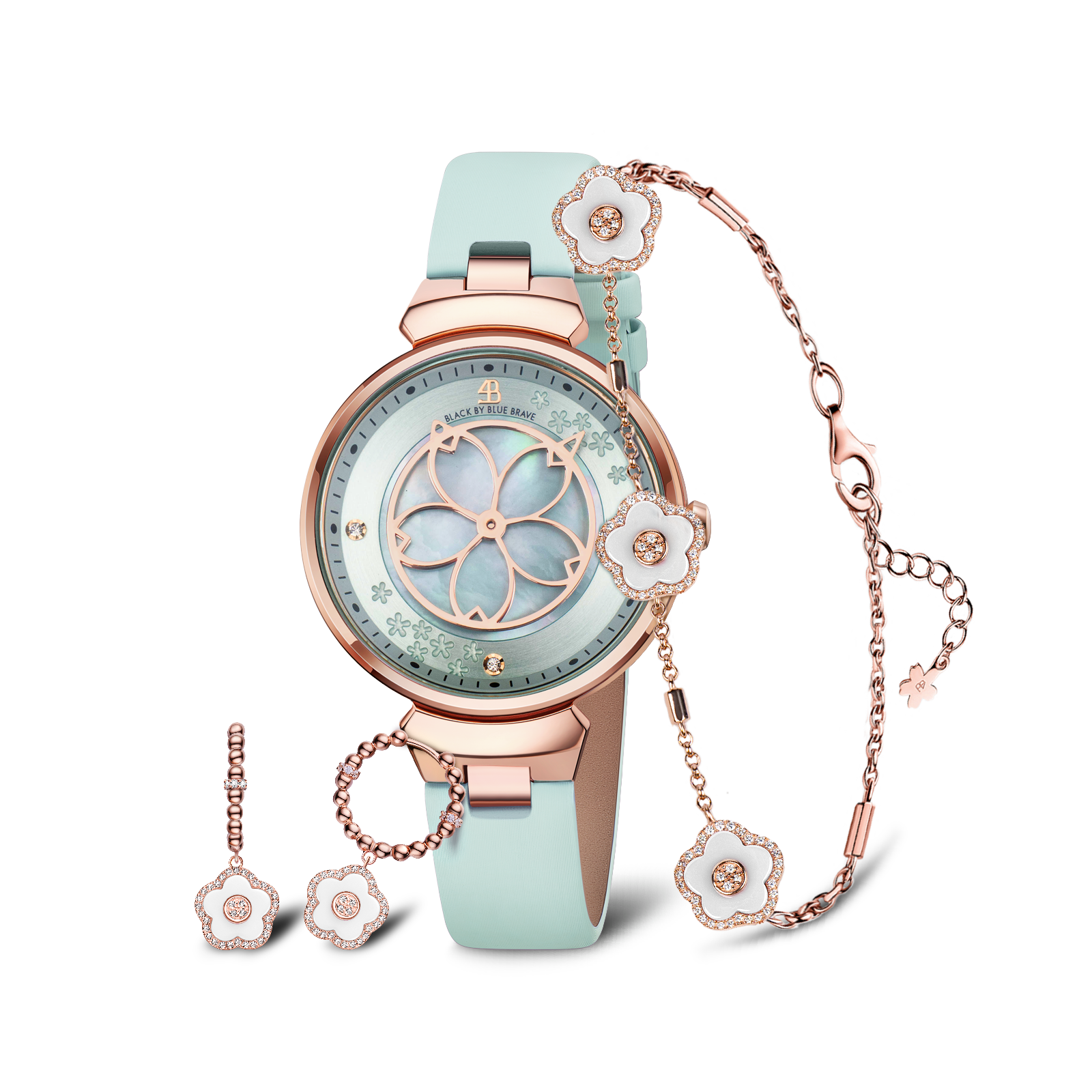 Women's Watches-Blue Cherry Blossom Watch-Leather Strap Watch