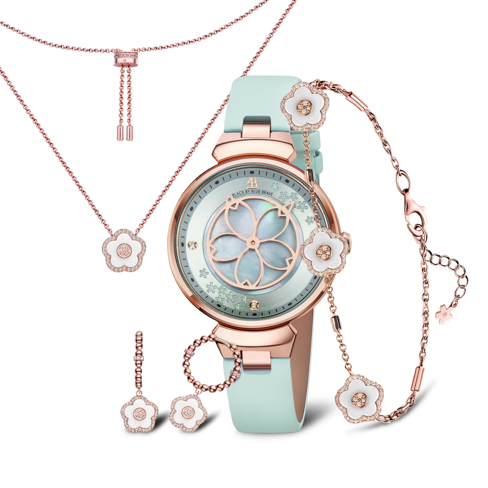Women's Watches-Blue Cherry Blossom Watch-Leather Strap Watch