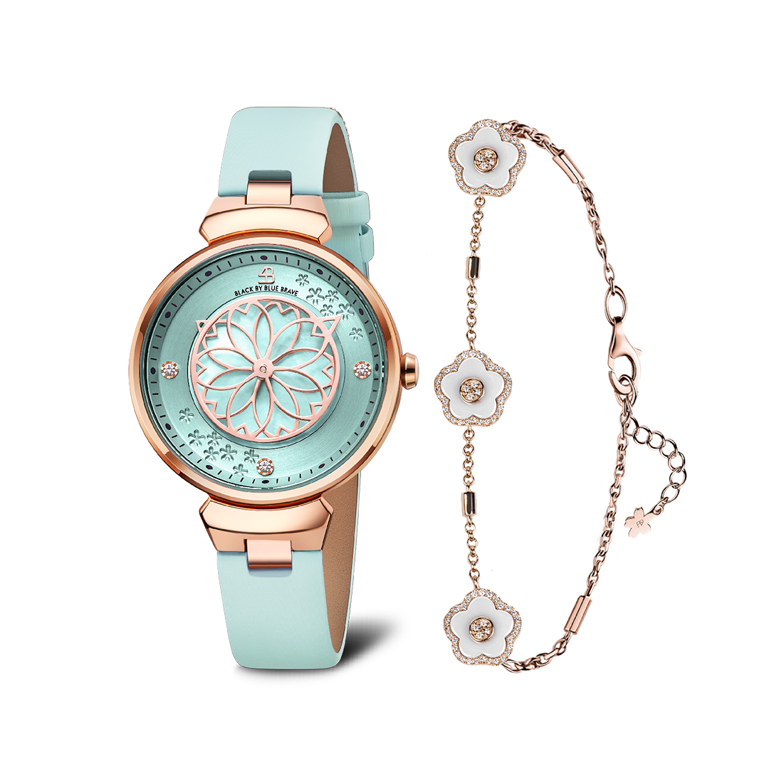 Women's Watches-Blue Cherry Blossom Watch-Leather Strap Watch