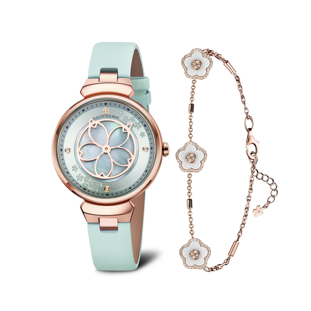 Women's Watches-Blue Cherry Blossom Watch-Leather Strap Watch