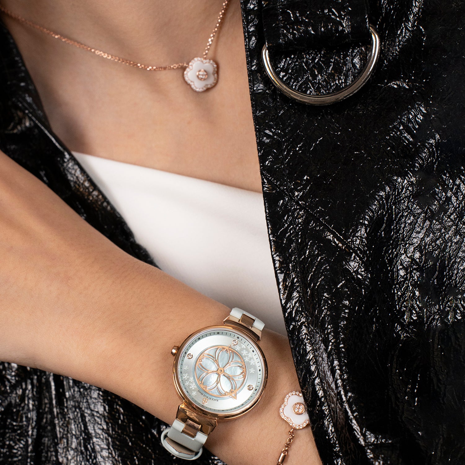 Women's Watches-Blue Cherry Blossom Watch-Leather Strap Watch