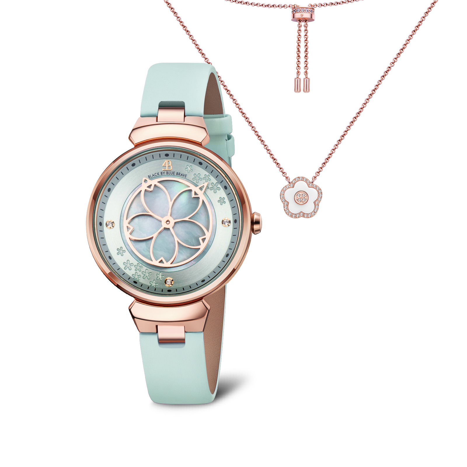 Women's Watches-Blue Cherry Blossom Watch-Leather Strap Watch