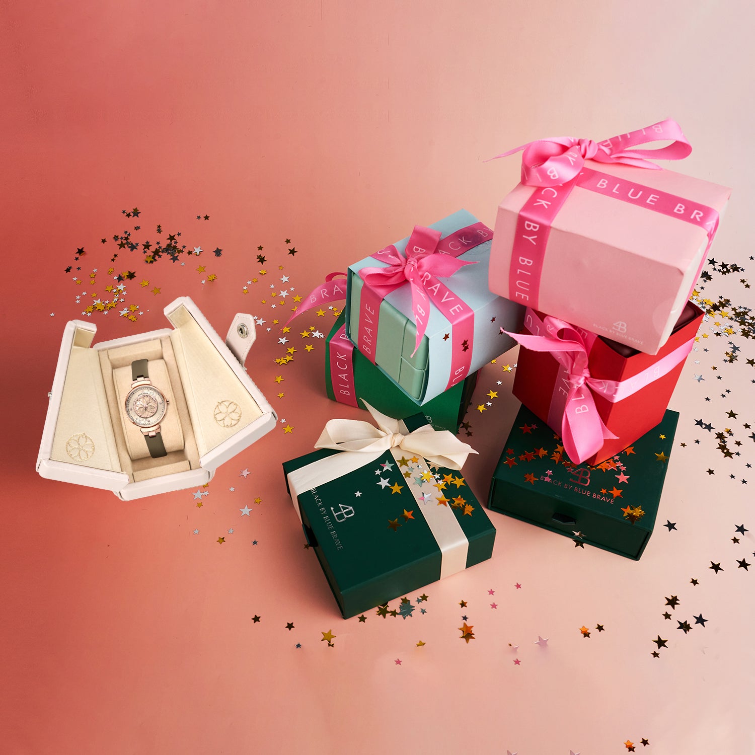 Women's Watches-Champagne Cherry Blossom Watch-Leather Strap Watch