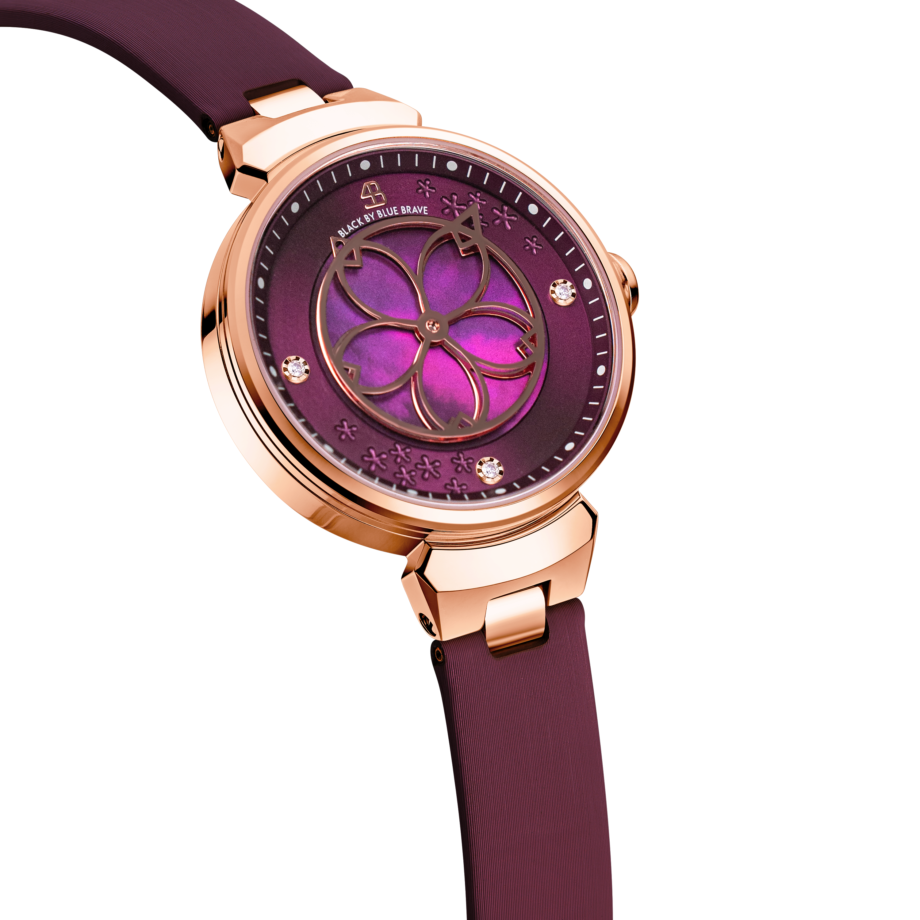 Cherry Blossom Ruby Red Mother Of Pearl Dial Sakura Petal Hand Leather Strap Watch - 4B11102 - side view - Black By Blue Brave