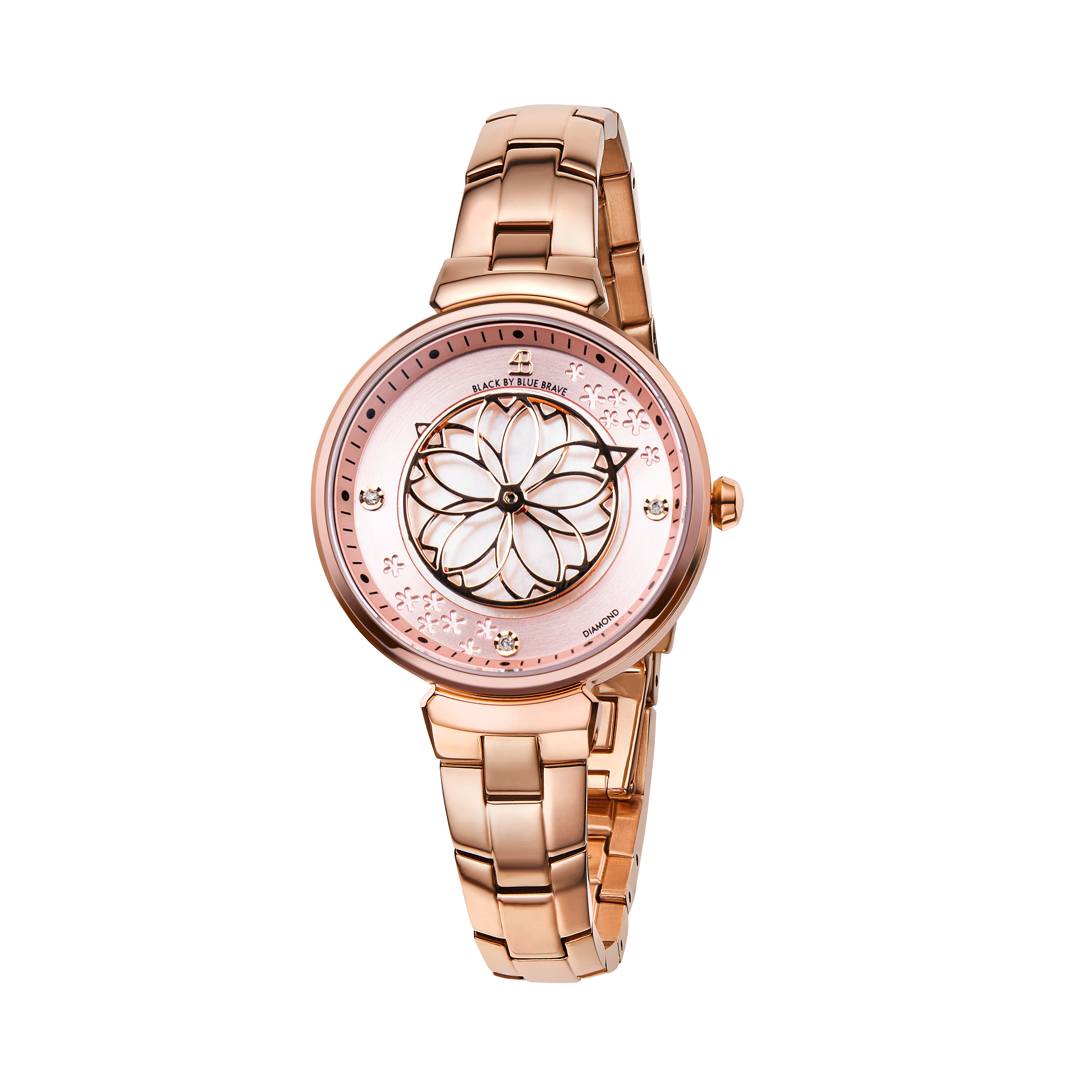 Cherry Blossom 32mm Pink Mother Of Pearl Dial Genuine Diamonds Sakura Petal Hand Rose Gold Bracelet Watch