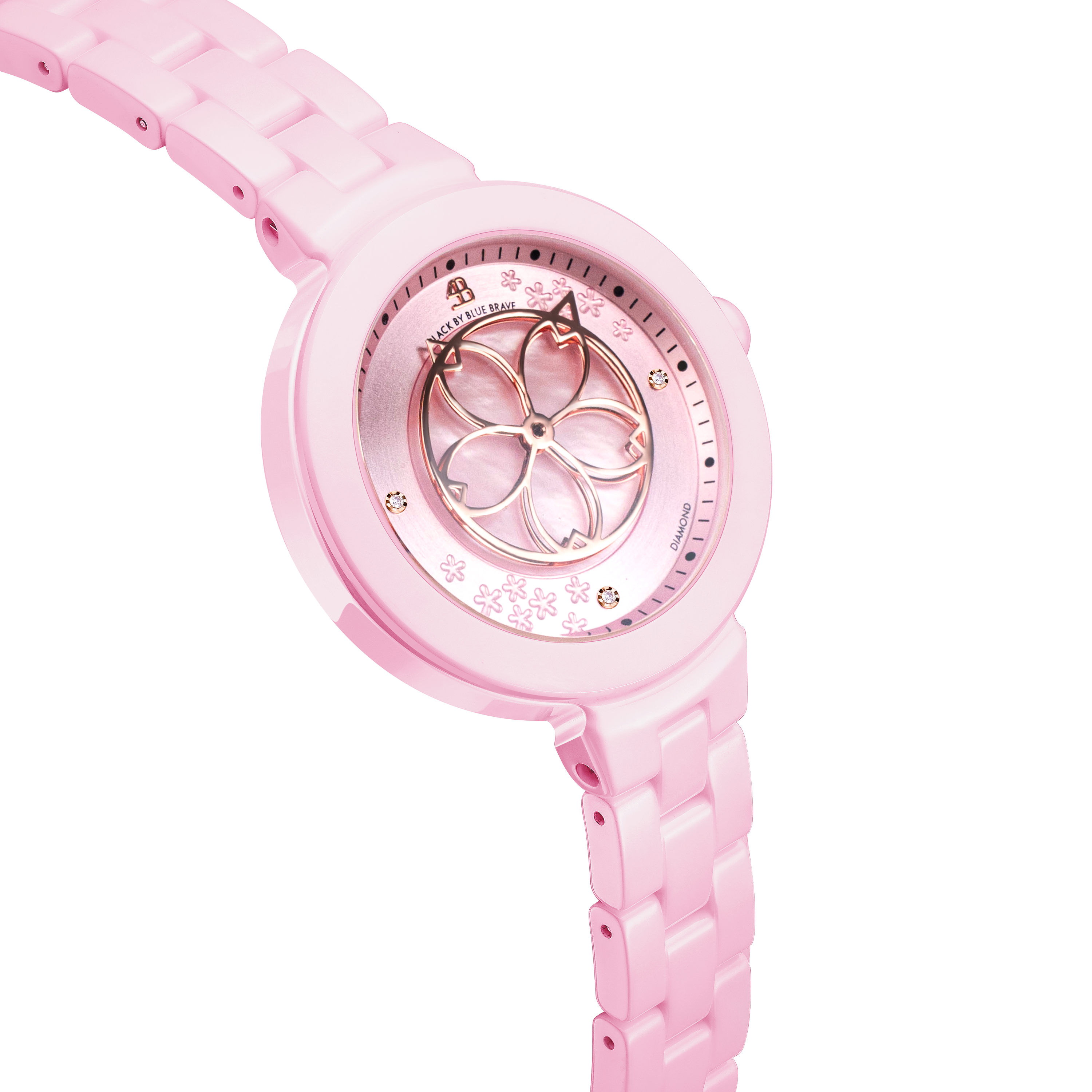 Cherry Blossom 34mm Pink Mother Of Pearl Dial Sakura Petal Hand Ceramic Watch - 4B1230 - side view - Black By Blue Brave