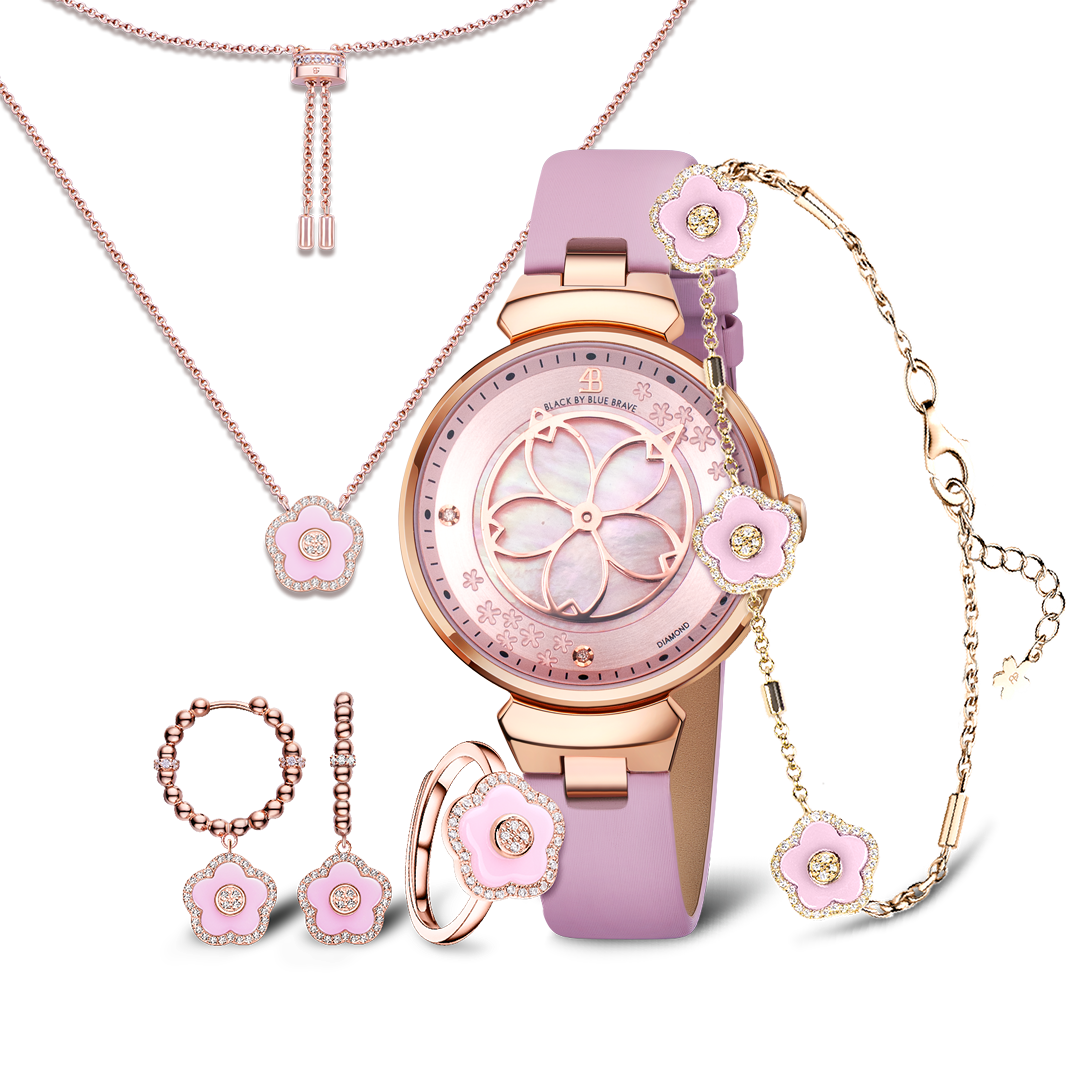 Women's Watches-Pink Cherry Blossom Watch-Leather Strap Watch
