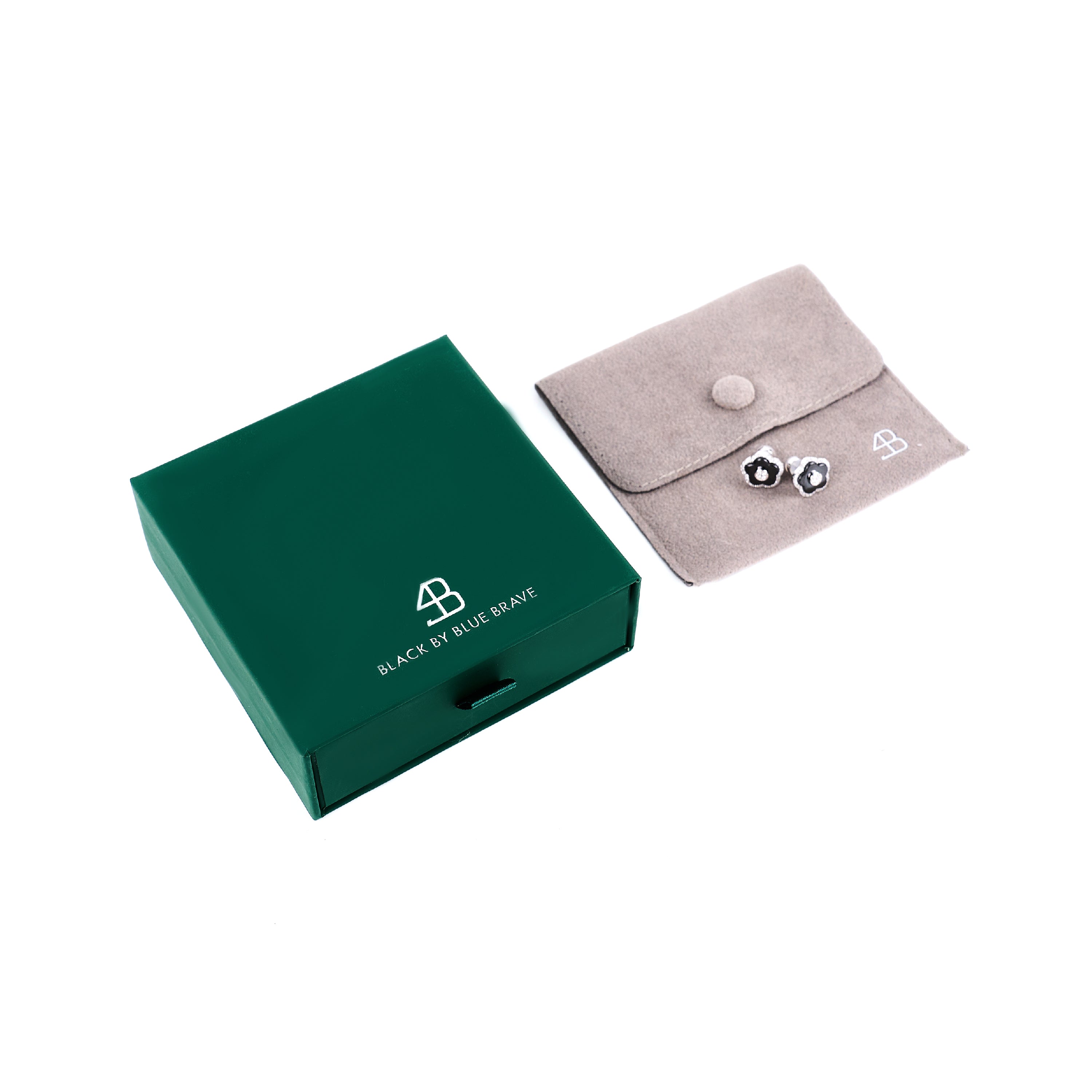 Cherry Blossom Ceramic Black Ceramic Flowers Silver Stud Earrings Silver Platinum Plated - 4B4325 - Gift Box - Black By Blue Brave