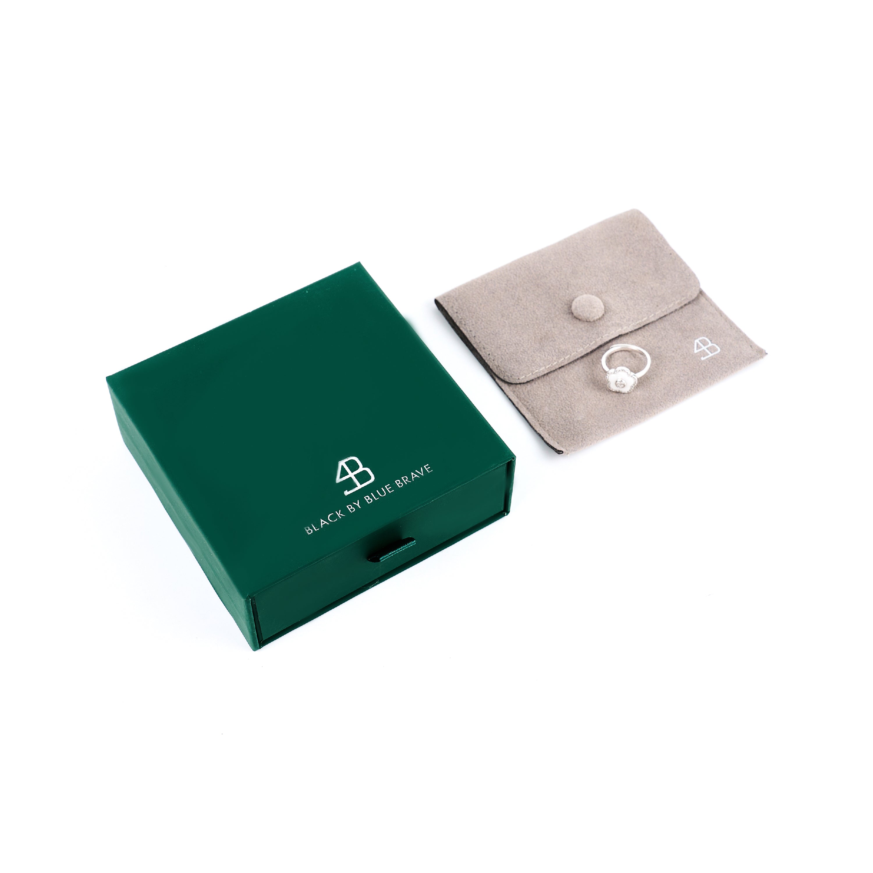 Cherry Blossom Ceramic White Ceramic Flowers Silver Ring Silver Platinum Plated - 4B4151 - Gift Box - Black By Blue Brave