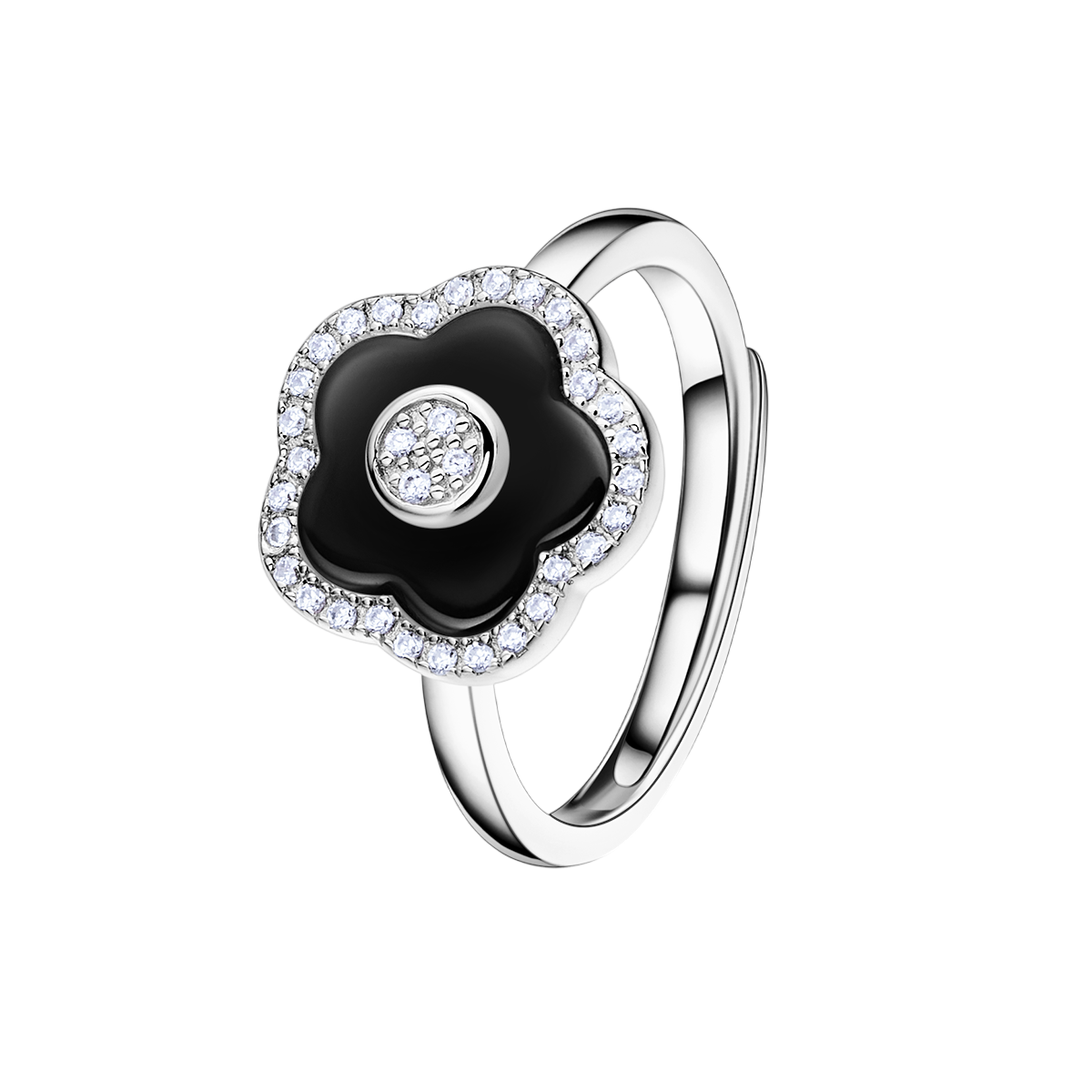 Cherry Blossom Ring - Black Ceramic Flower Ring