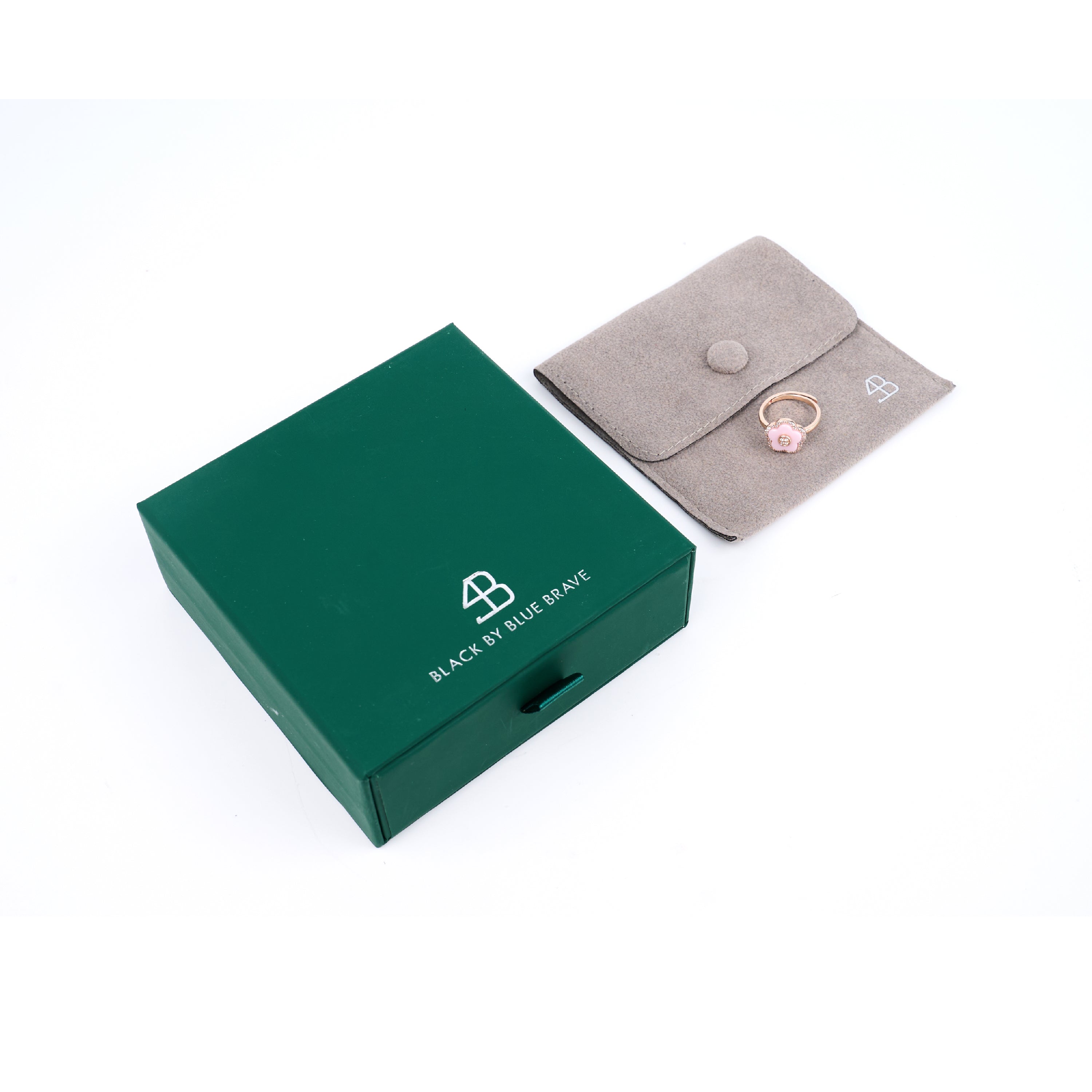 Cherry Blossom Ceramic Pink Ceramic Flowers Rosegold Ring 18K Rose Gold Plated - 4B4153 - Gift Box - Black By Blue Brave