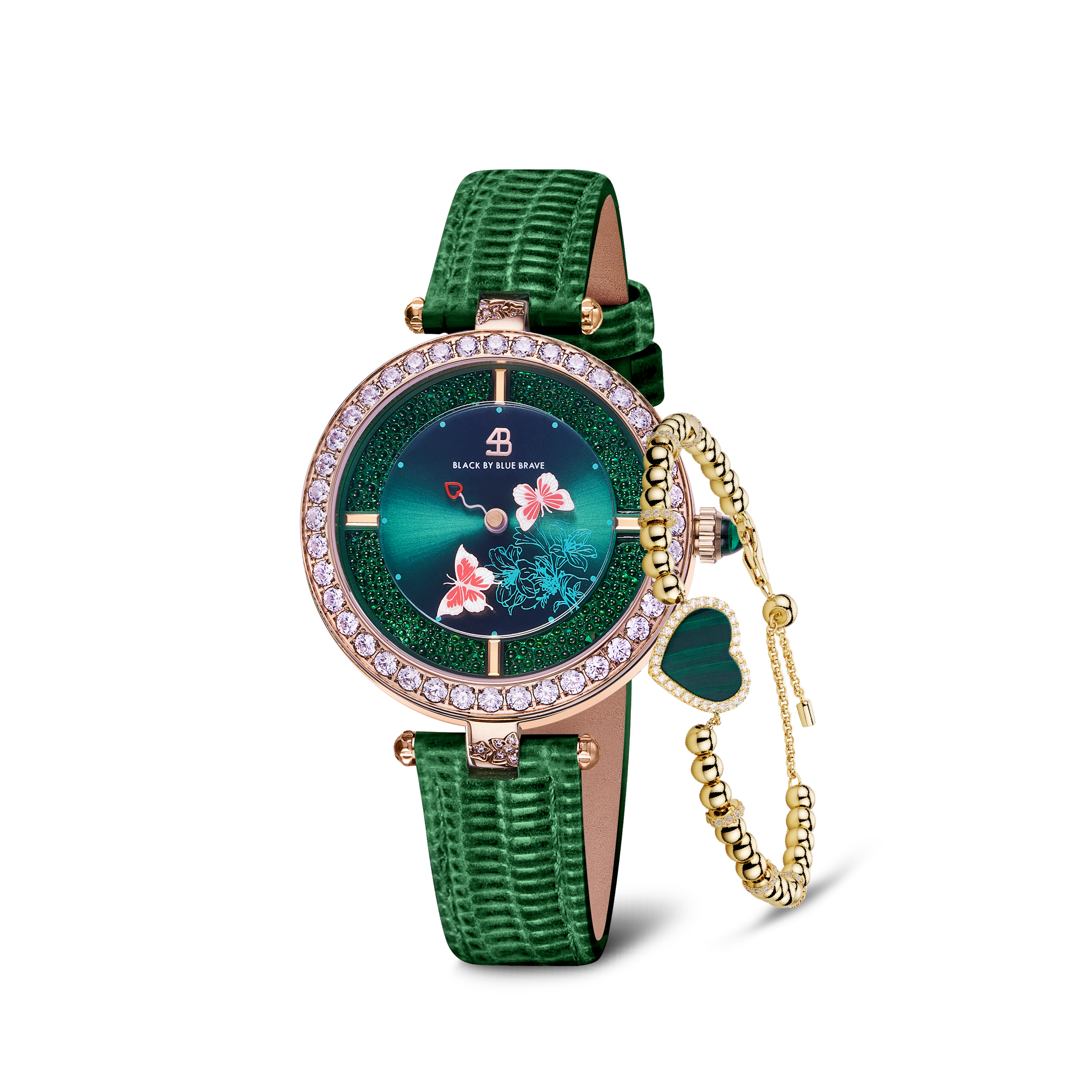 Women's Watches-Green Butterfly Loves Watch-Leather Strap Watch