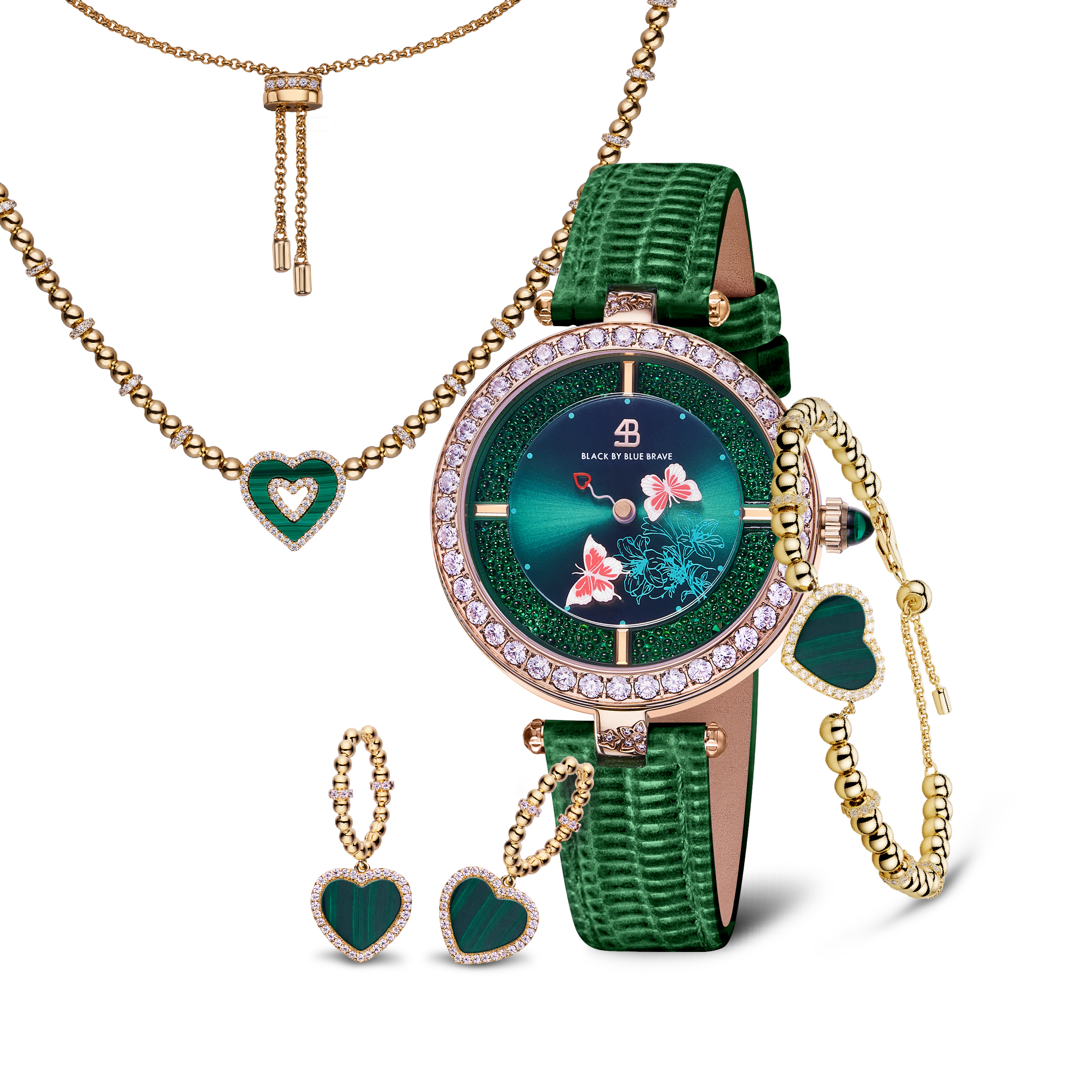 Women's Watches-Green Butterfly Loves Watch-Leather Strap Watch