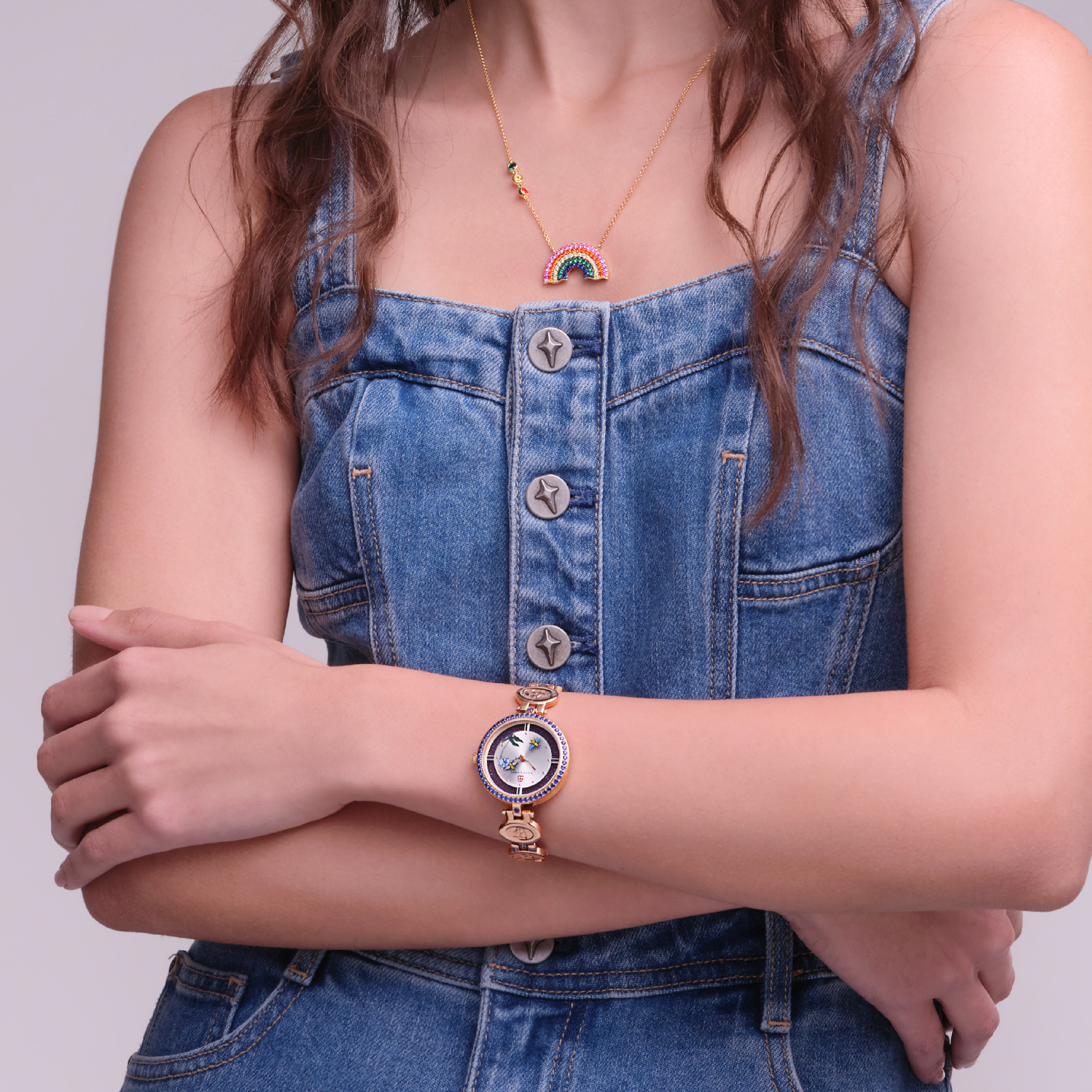 Honey Bee 34mm Blue Dial Moving Bees Rose Gold Bracelet Watch - 4B1291 - wrist - Black By Blue Brave