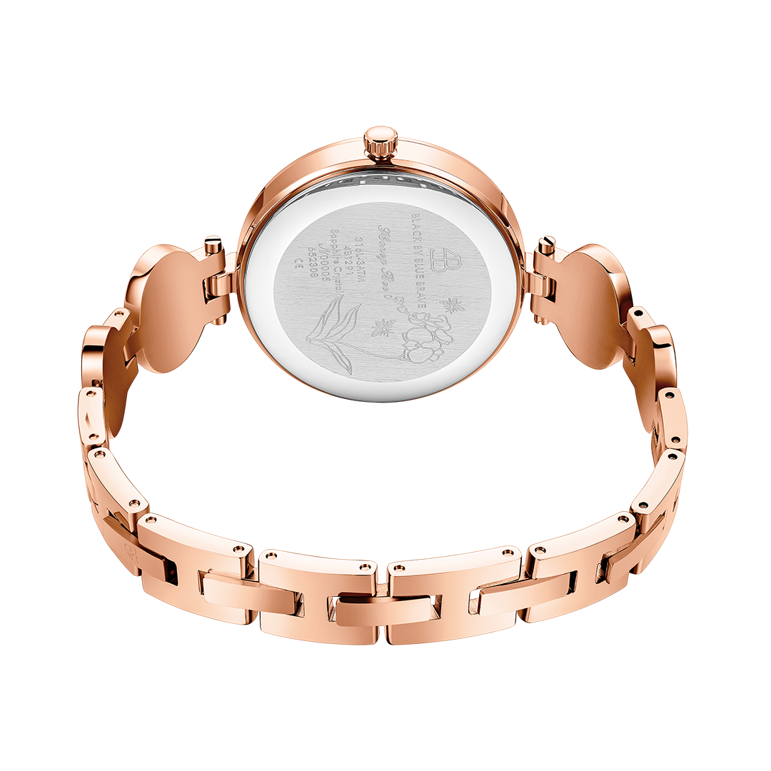 Honey Bee 34mm Ruby Red Dial Moving Bees Rose Gold Bracelet Watch - 4B1292 - Selling point map - Black By Blue Brave