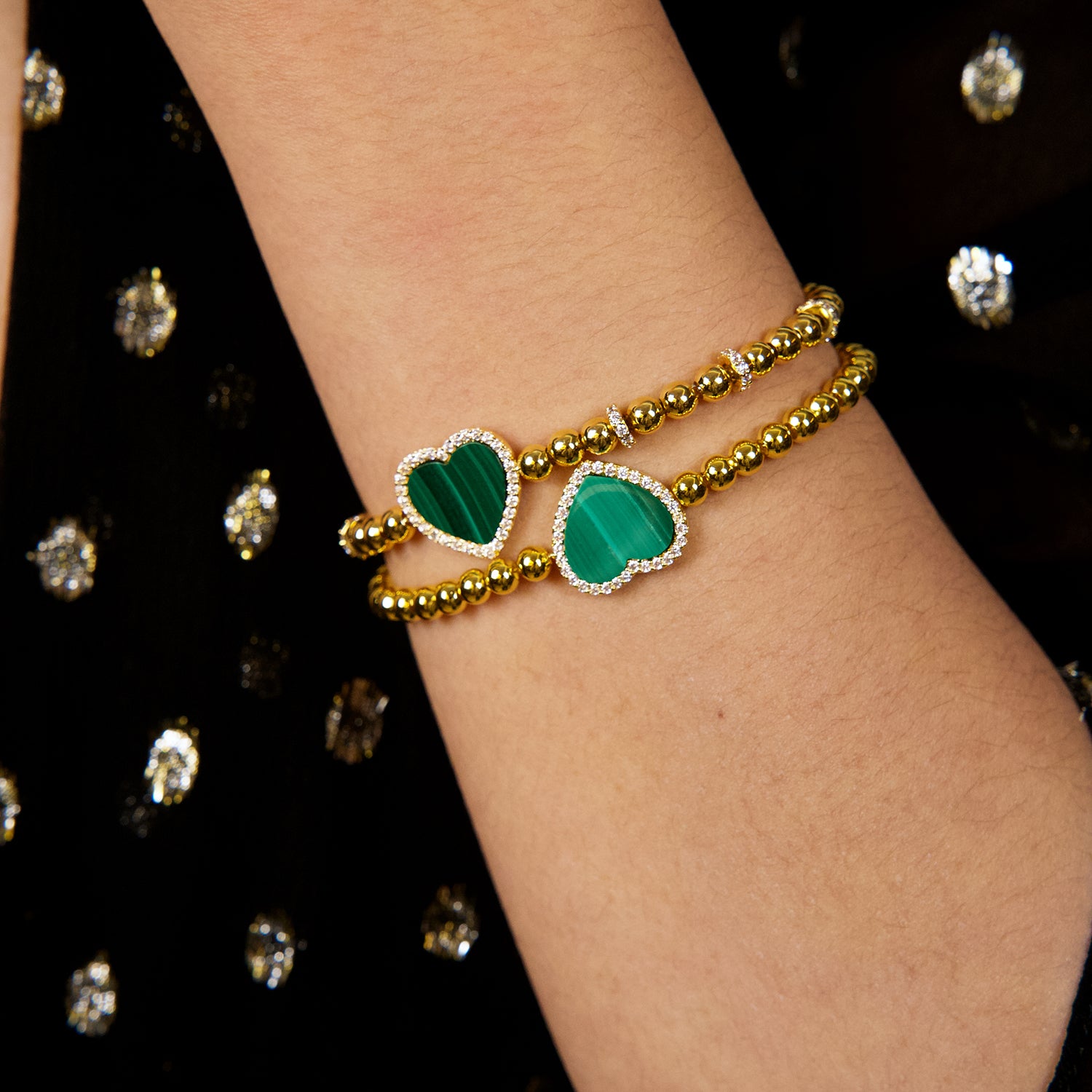 Love Heart Malachite Bracelet 18K Gold Plated - 4B4330 - wear - Black By Blue Brave