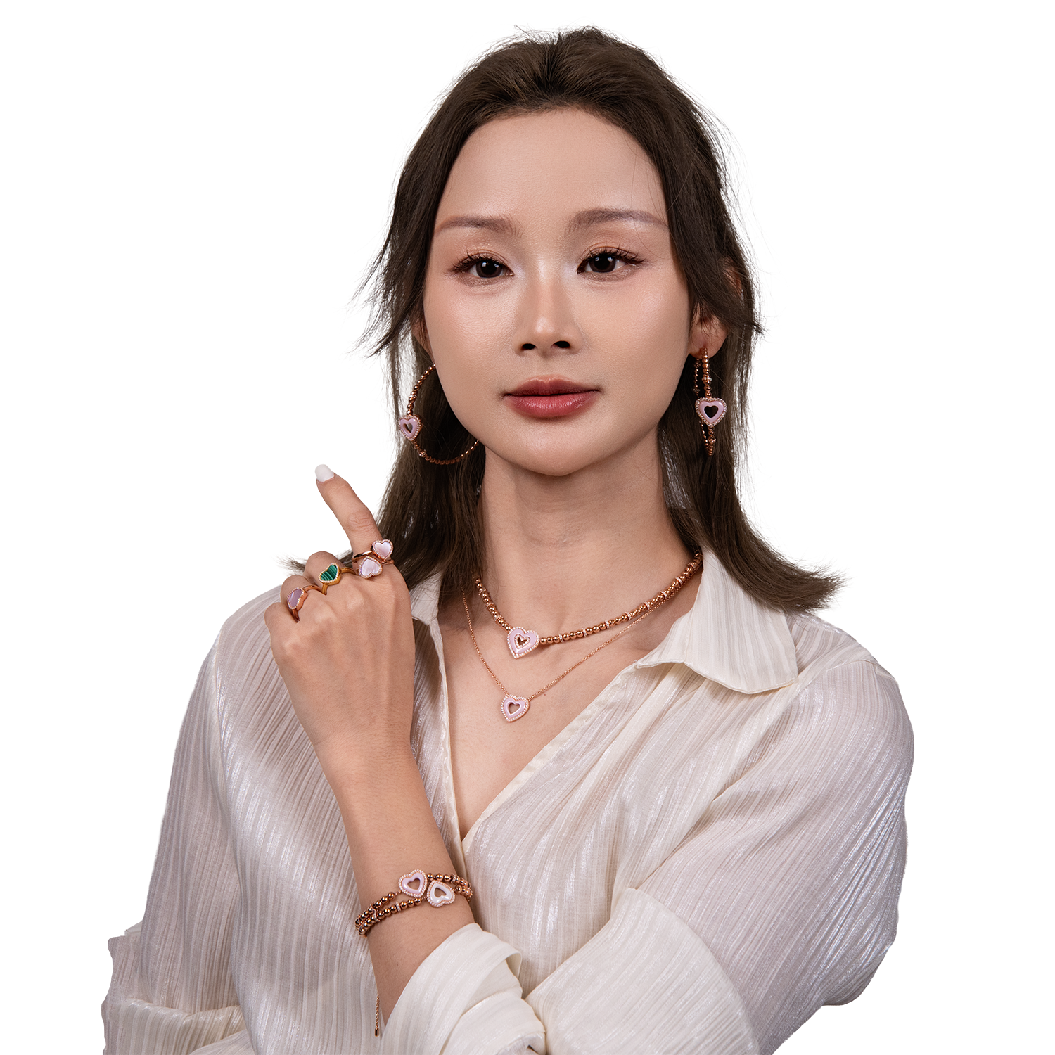 Love Heart Pink Ceramic Bracelet 18K Rose Gold Plated - 4B4342 - Model wearing - Black By Blue Brave