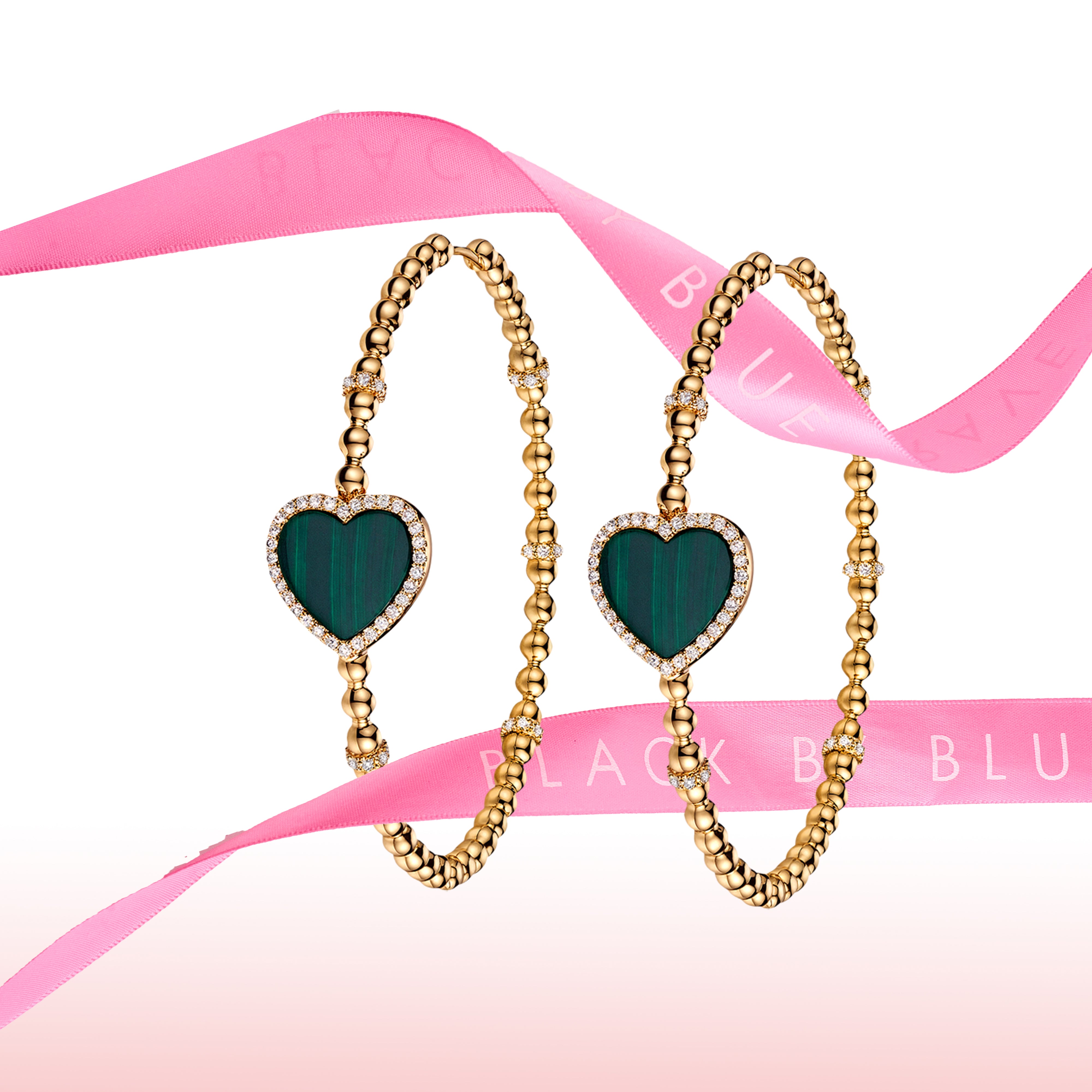 Love Heart Malachite Earrings 18K Gold Plated 45mm - 4B4329 - showcase - Black By Blue Brave