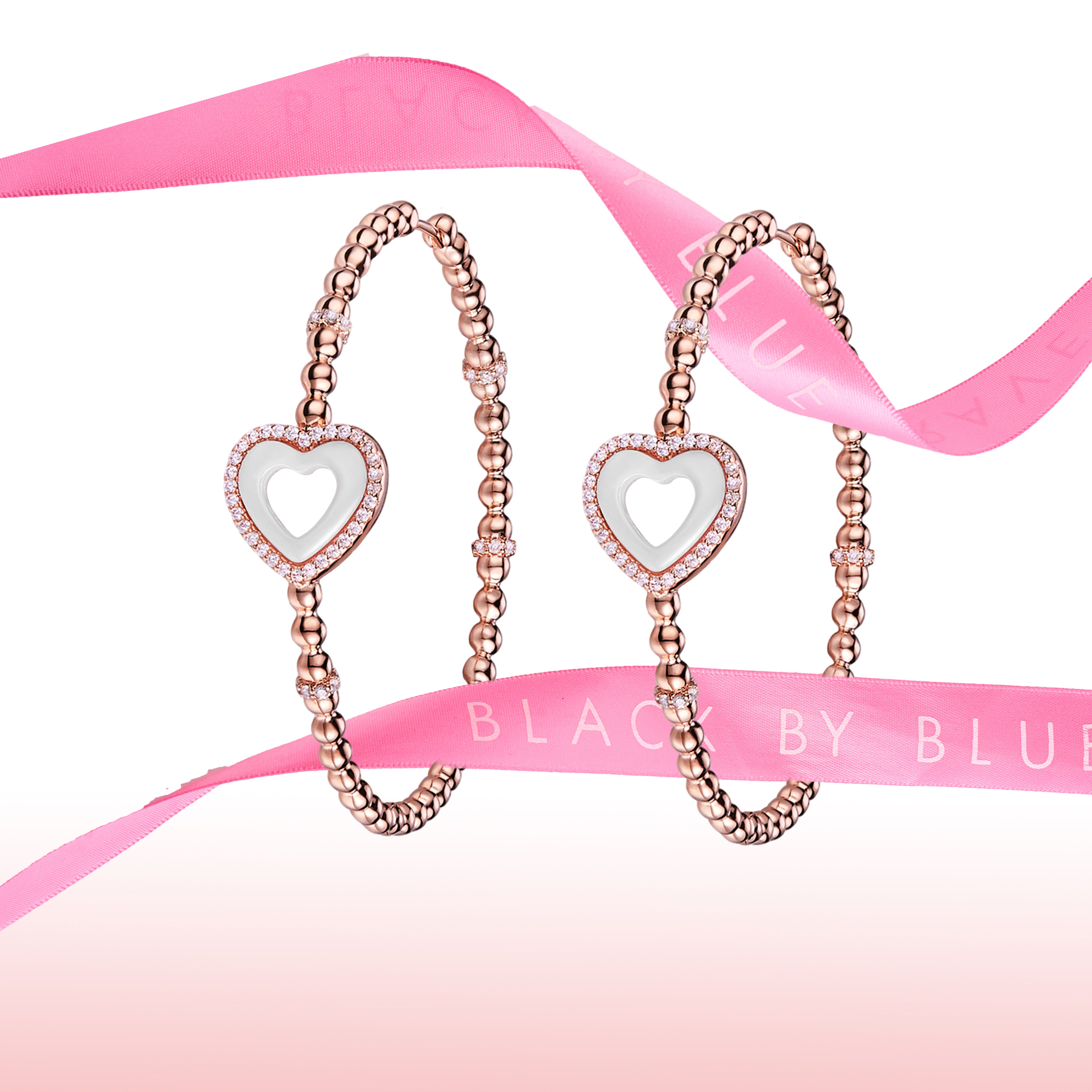 Love Heart White Ceramic Earrings 18K Rose Gold Plated 45mm - 4B4335 - showcase - Black By Blue Brave