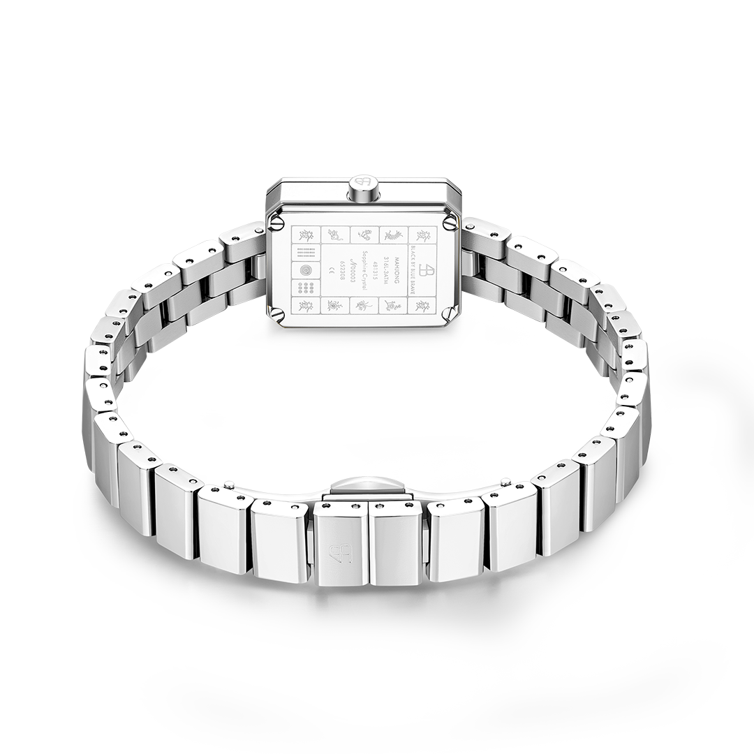 Mahjong 20*26mm Rainbow Crystal Dial Silver Bracelet Watch - 4B1310 - Back side - Black By Blue Brave