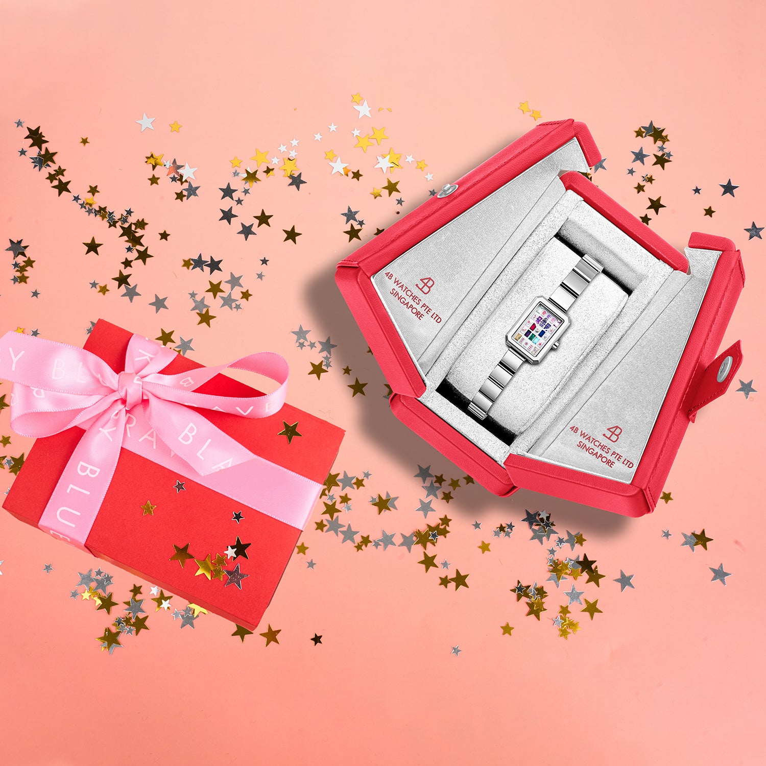 Mahjong 20*26mm Rainbow Crystal Dial Silver Bracelet Watch - 4B1310 - Gift Box - Black By Blue Brave