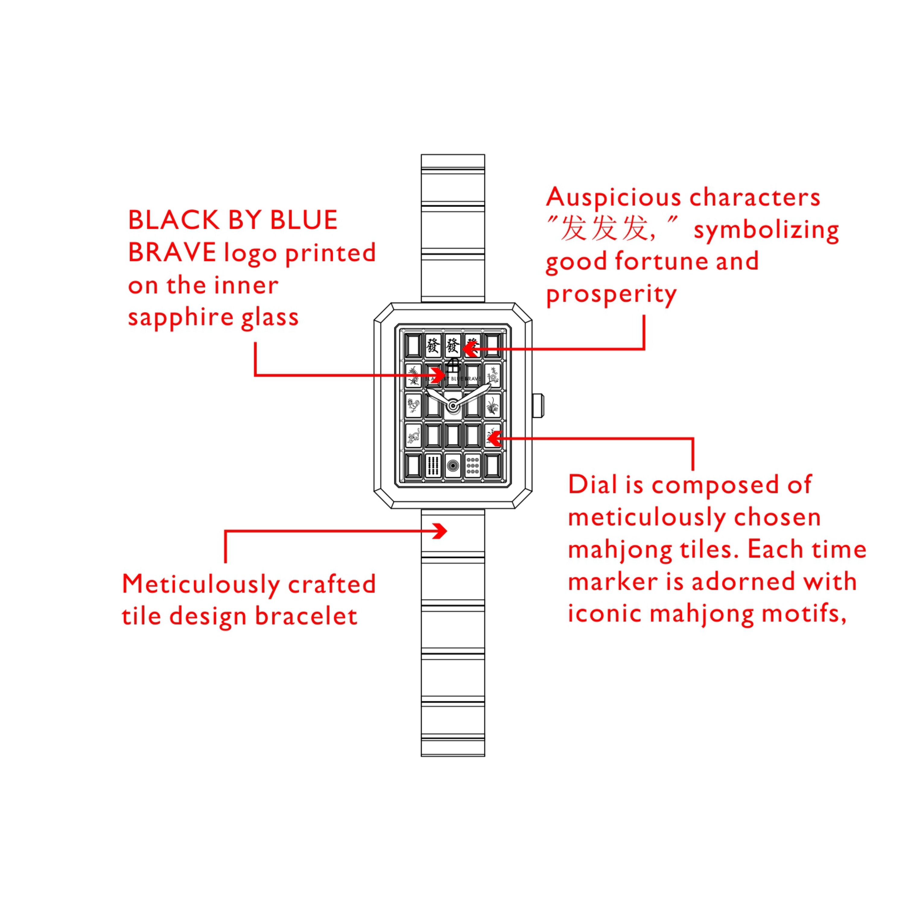 Mahjong 20*26mm Rainbow Crystal Dial Silver Bracelet Watch - 4B1310 - Selling point map - Black By Blue Brave