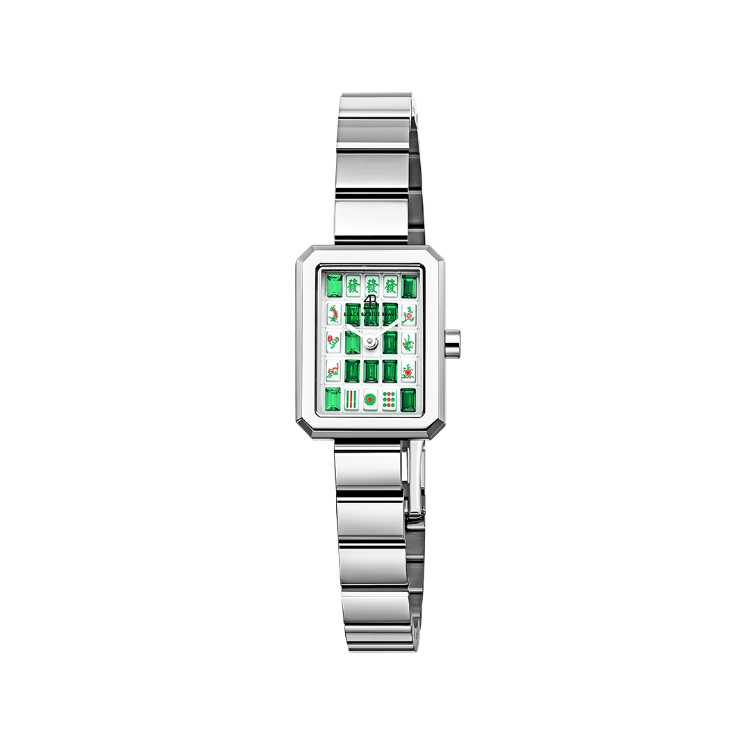 Mahjong 20*26mm Green Crystal Dial Silver Bracelet Watch - 4B1311 - front - Black By Blue Brave