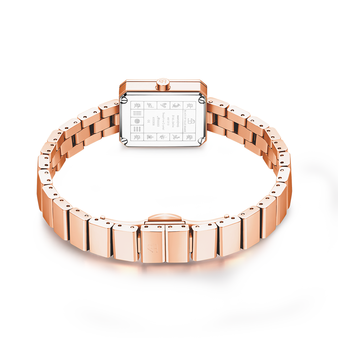 Mahjong 20*26mm Rainbow Crystal Dial Rose Gold Bracelet Watch - 4B1312 - Back side - Black By Blue Brave