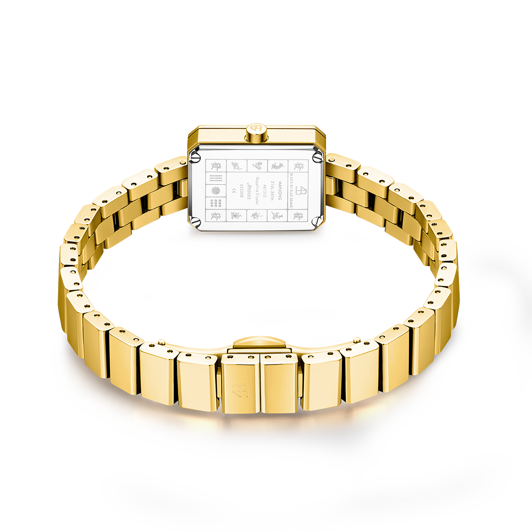 Mahjong 20*26mm Rainbow Crystal Dial Gold Bracelet Watch - 4B1313 - Back side - Black By Blue Brave