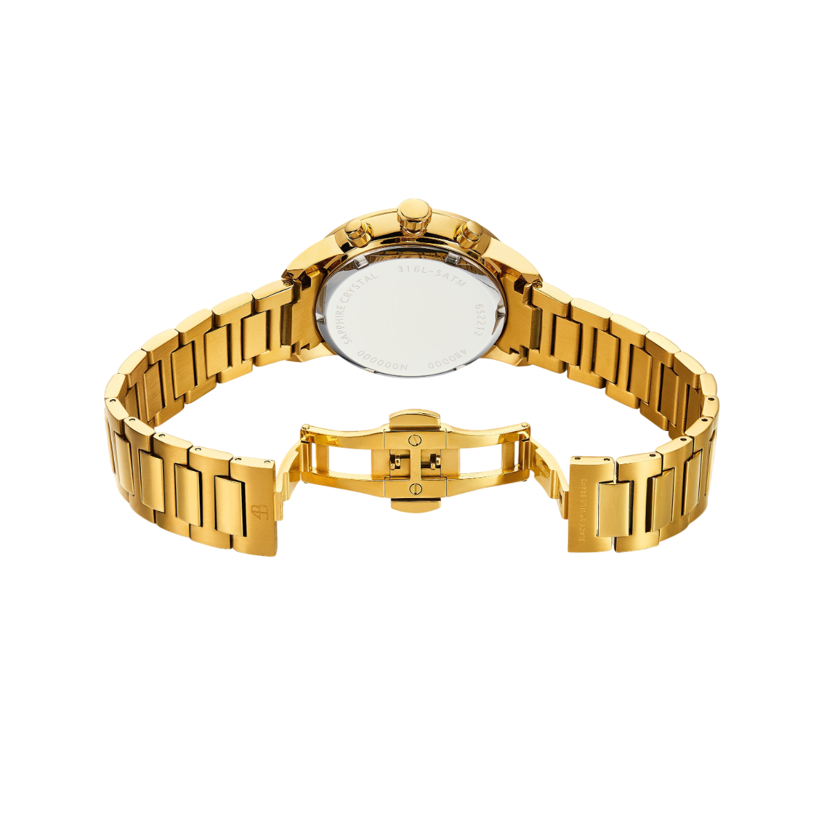 Merlion 40mm Red Dial Chronograph Moving Flyer Gold Bracelet Watch - 4B1163 - Back side - Black By Blue Brave