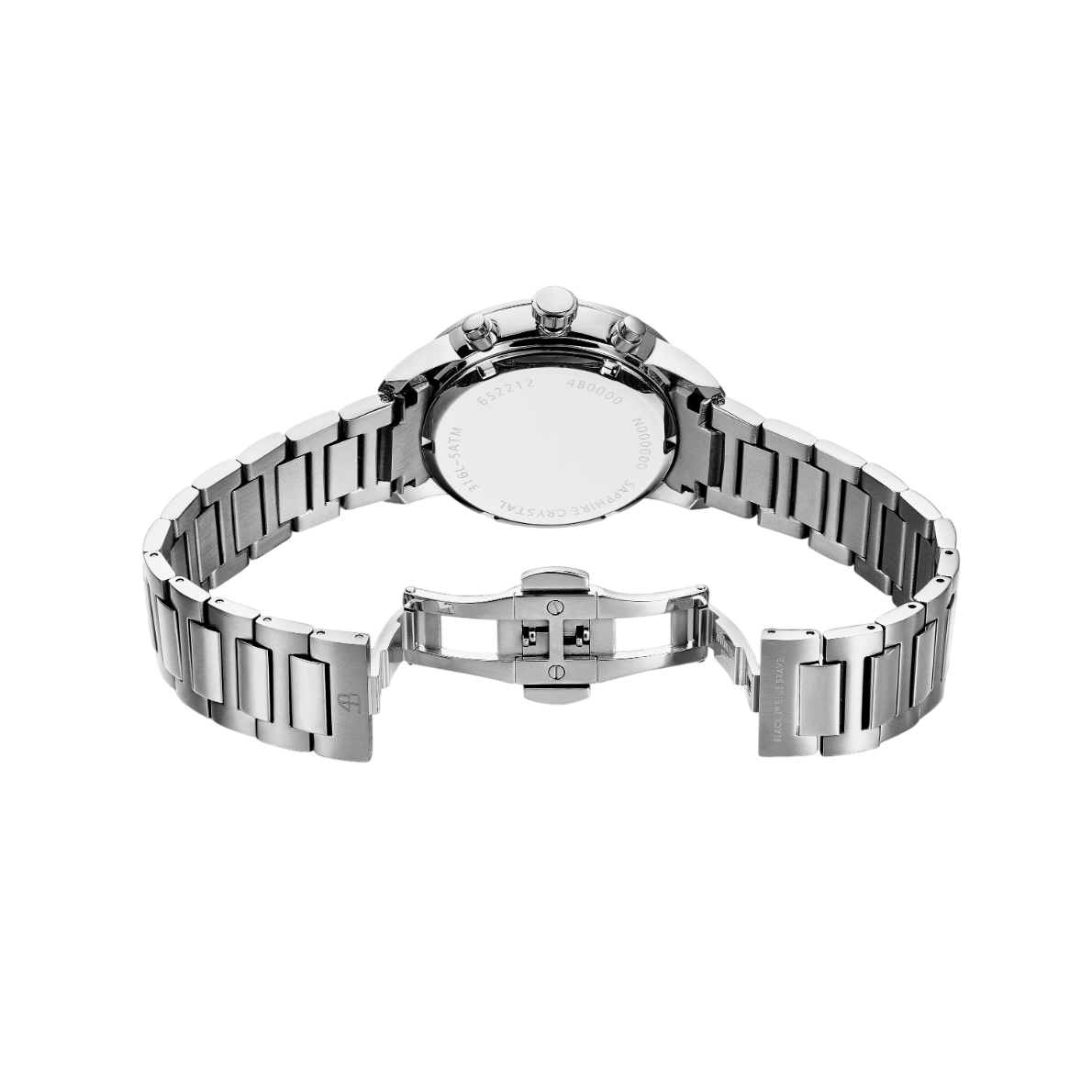Merlion 40mm Red Dial Chronograph Moving Flyer Silver Bracelet Watch - 4B1165 - Back side - Black By Blue Brave