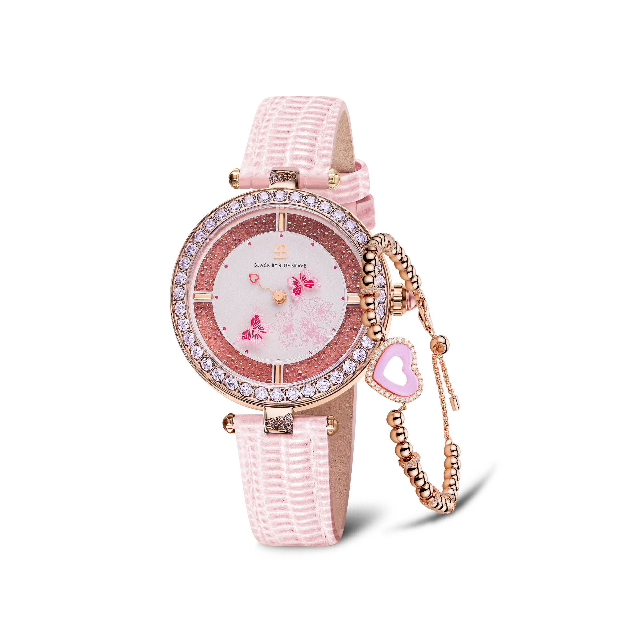 Women's Watches-Pink Butterfly Loves Watch-Leather Strap Watch