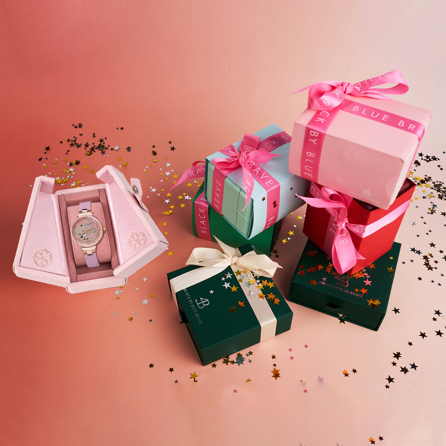 Women's Watches-Pink Cherry Blossom Automatic Watch-Leather Strap Watch