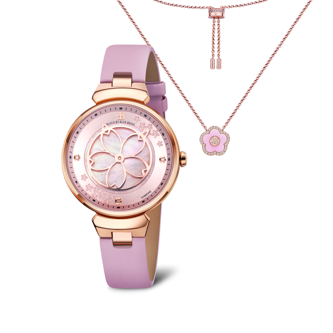 Women's Watches-Pink Cherry Blossom Watch-Leather Strap Watch