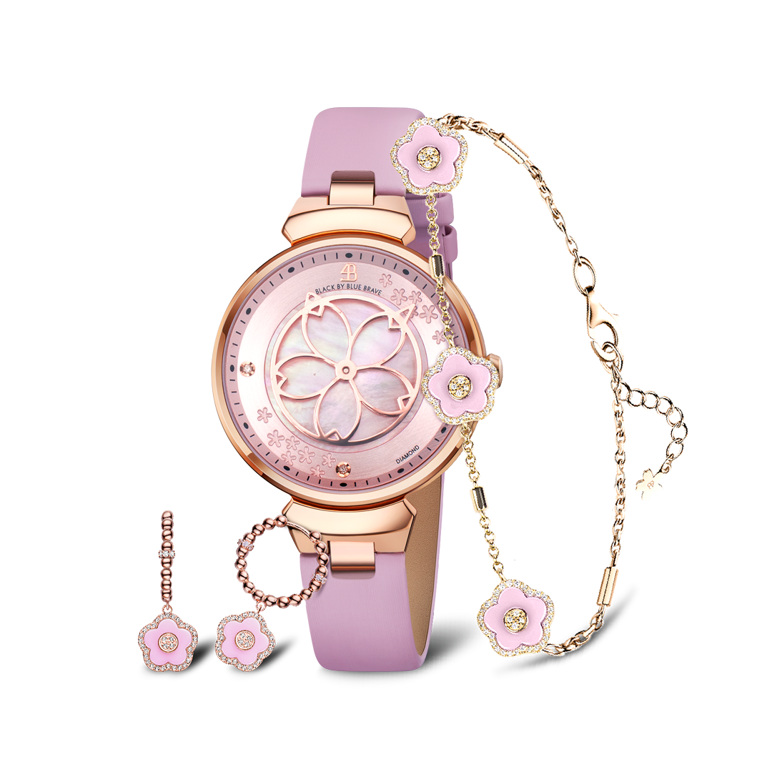 Women's Watches-Pink Cherry Blossom Watch-Leather Strap Watch
