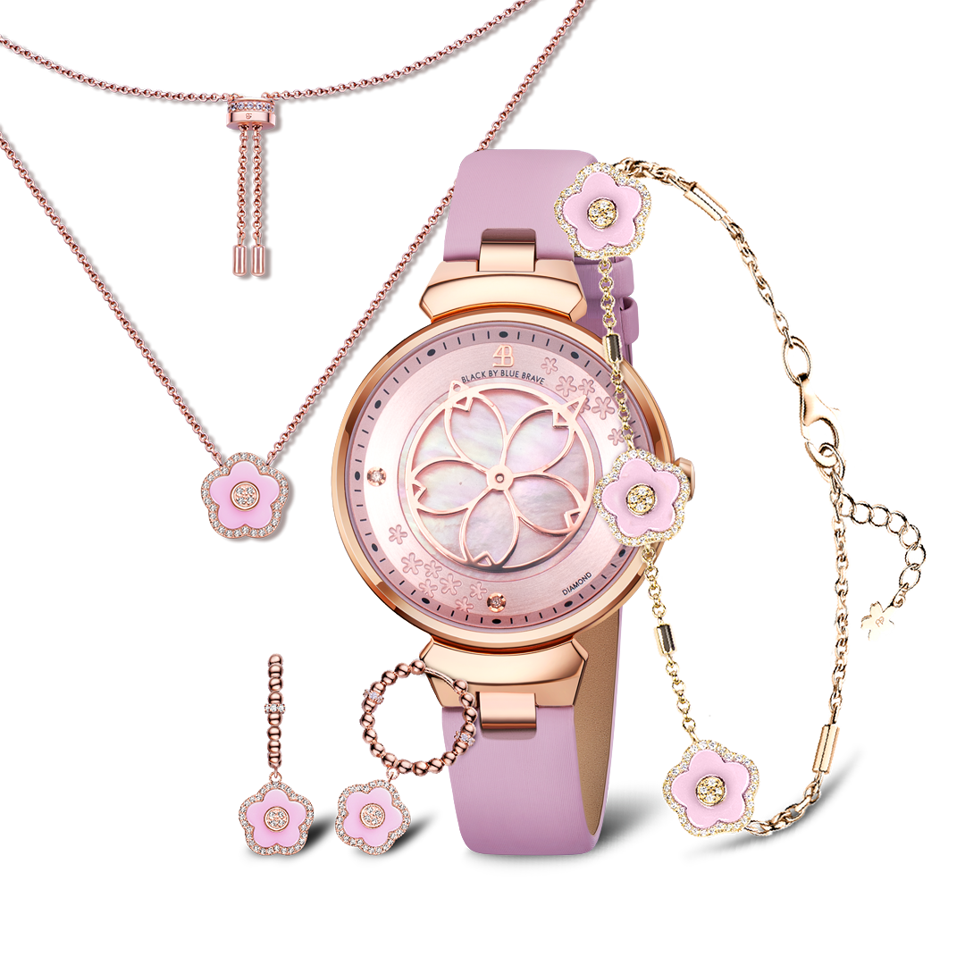 Women's Watches-Pink Cherry Blossom Watch-Leather Strap Watch