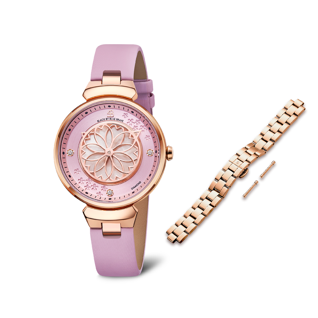 Women's Watches-Pink Cherry Blossom Watch-Leather Strap Watch