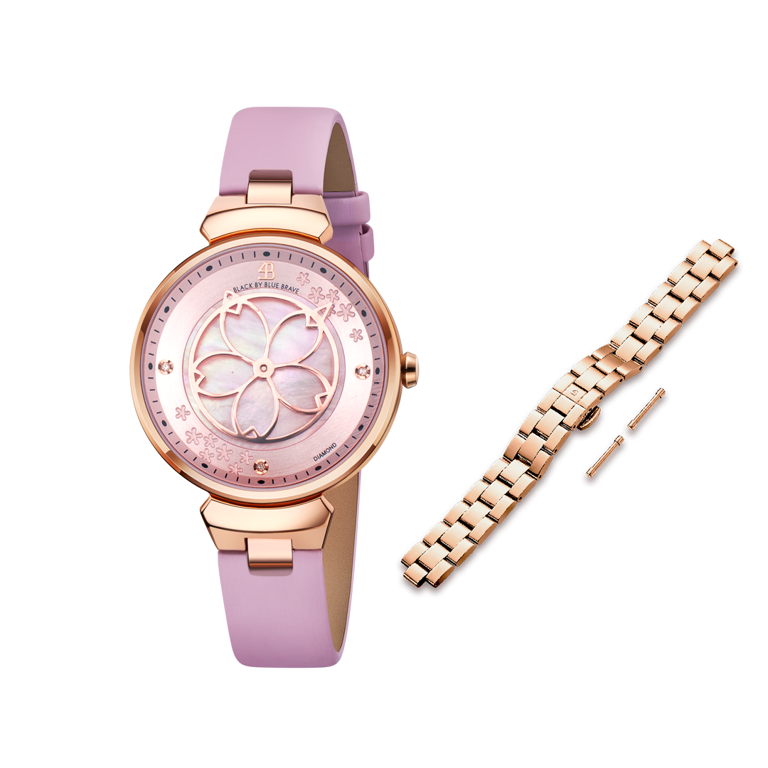 Women's Watches-Pink Cherry Blossom Watch-Leather Strap Watch