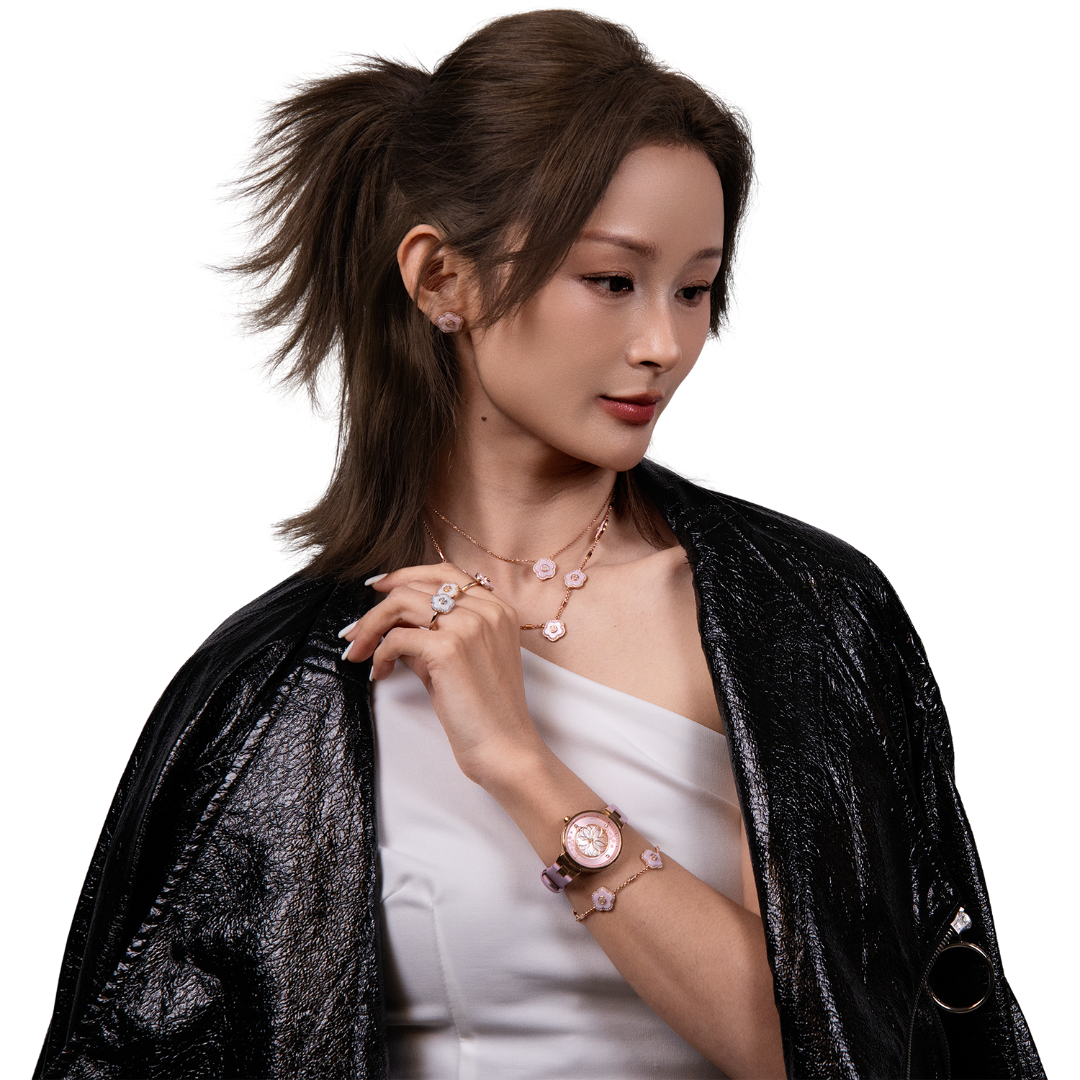 Women's Watches-Pink Cherry Blossom Watch-Leather Strap Watch