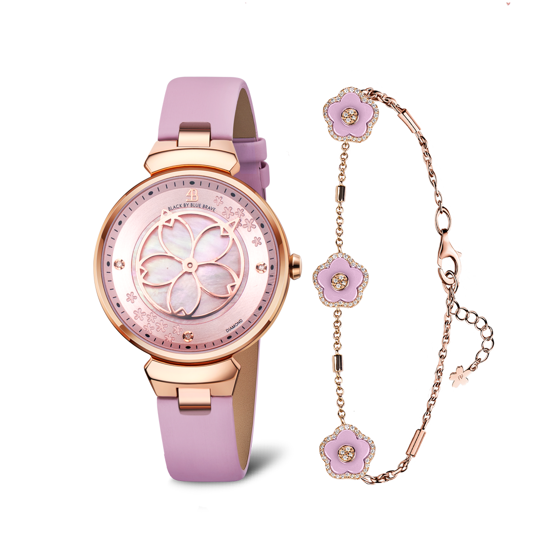 Women's Watches-Pink Cherry Blossom Watch-Leather Strap Watch