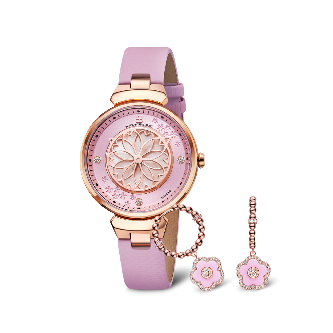 Women's Watches-Pink Cherry Blossom Watch-Leather Strap Watch
