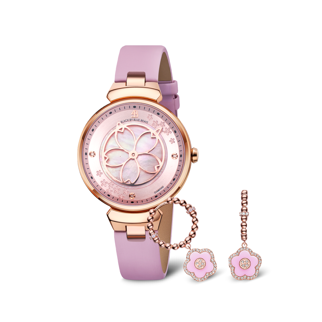 Women's Watches-Pink Cherry Blossom Watch-Leather Strap Watch