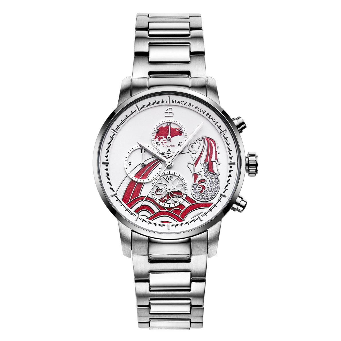 Men's Watches-Red Dial Merlion Watch-Bracelet Watch