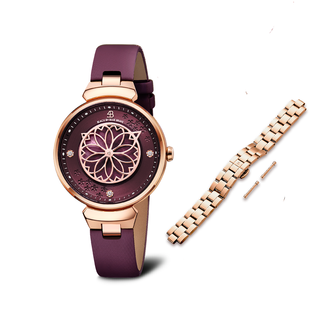 Women's Watches-Ruby Red Cherry Blossom Watch-Leather Strap Watch