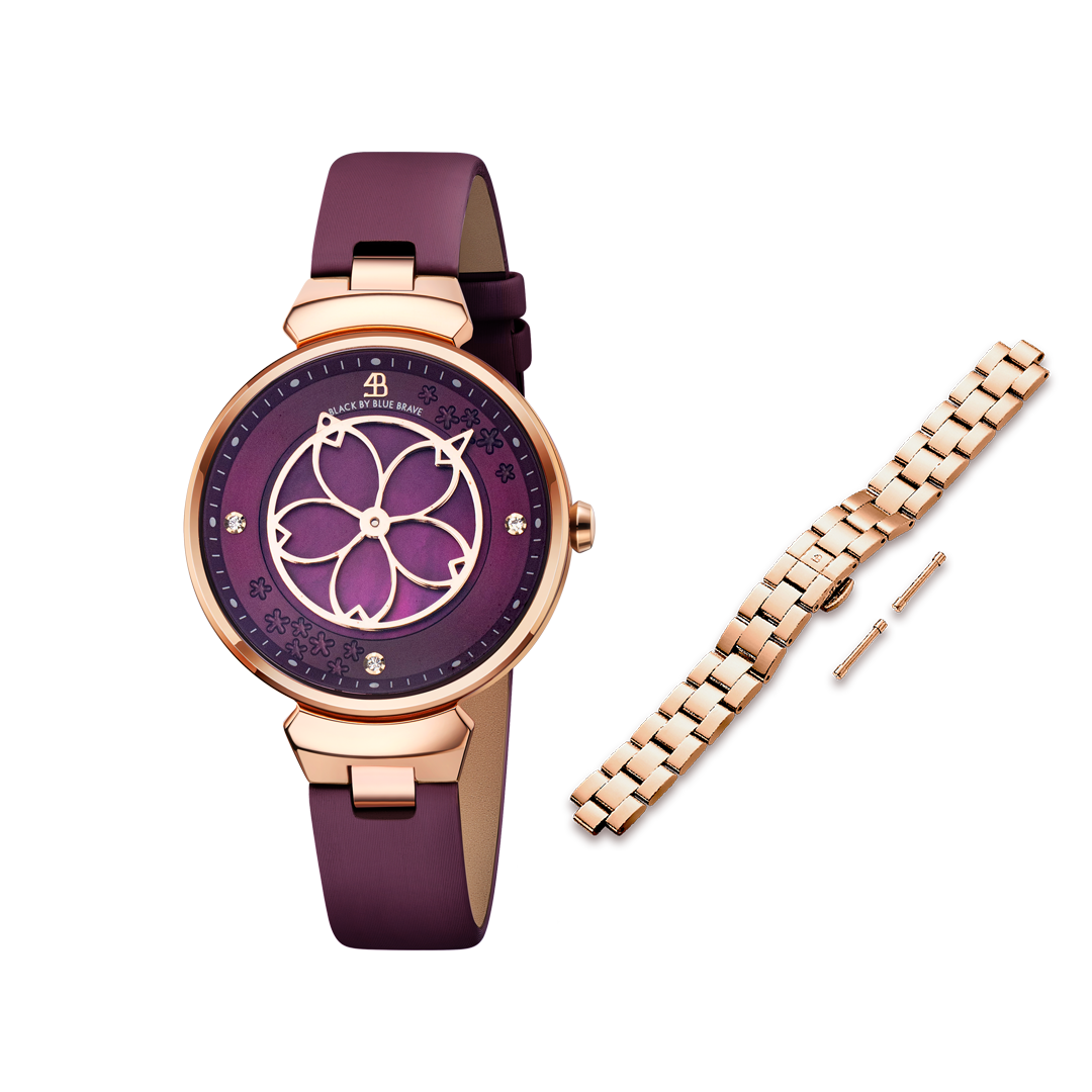 Women's Watches-Ruby Red Cherry Blossom Watch-Leather Strap Watch