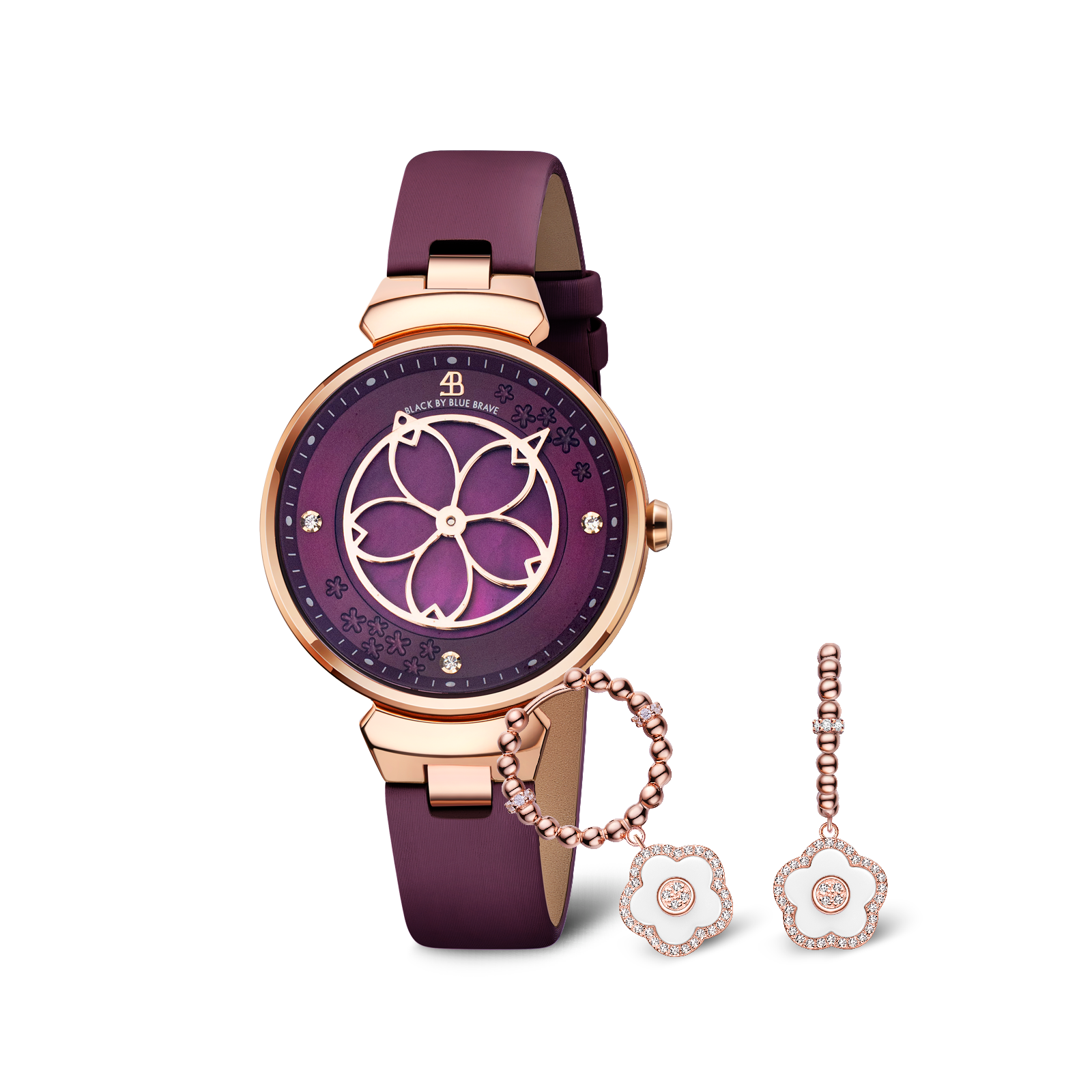 Women's Watches-Ruby Red Cherry Blossom Watch-Leather Strap Watch